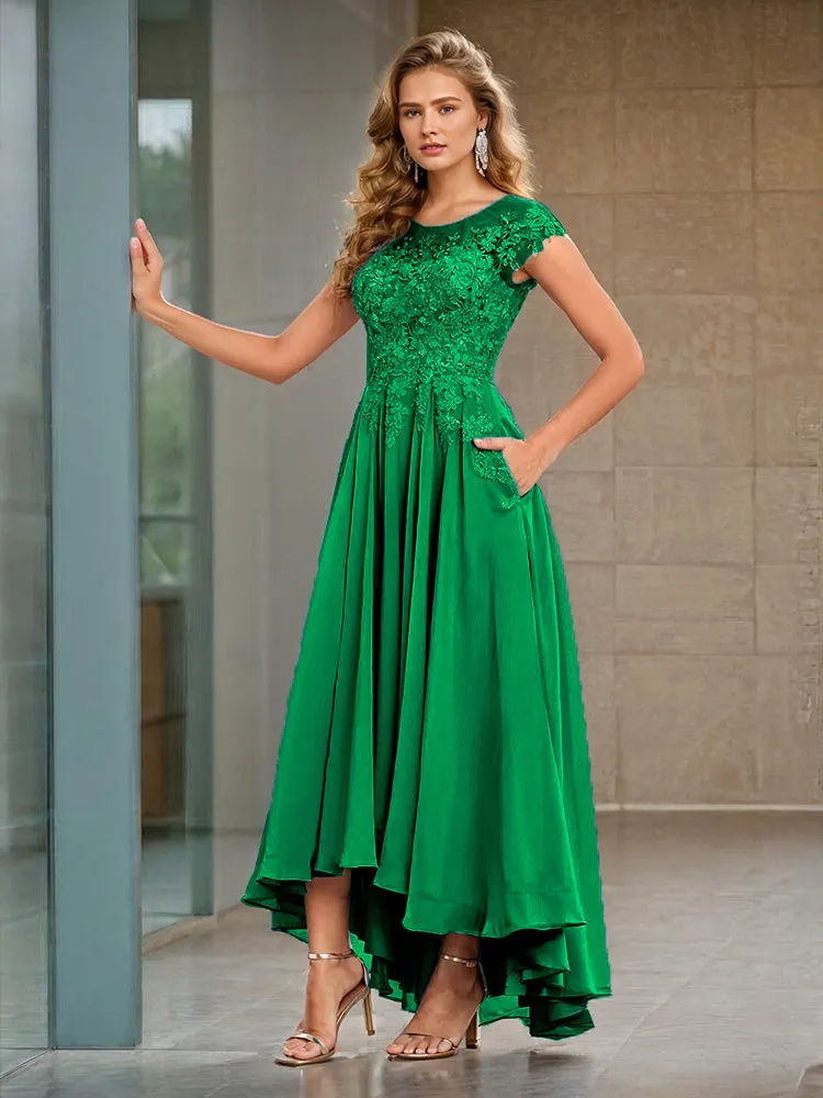 Cap Sleeves Lace Appliques Chiffon Mother of the Bride Dresses