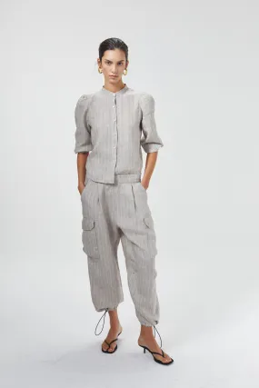 Cargo Linen Pants - Beige Stripes