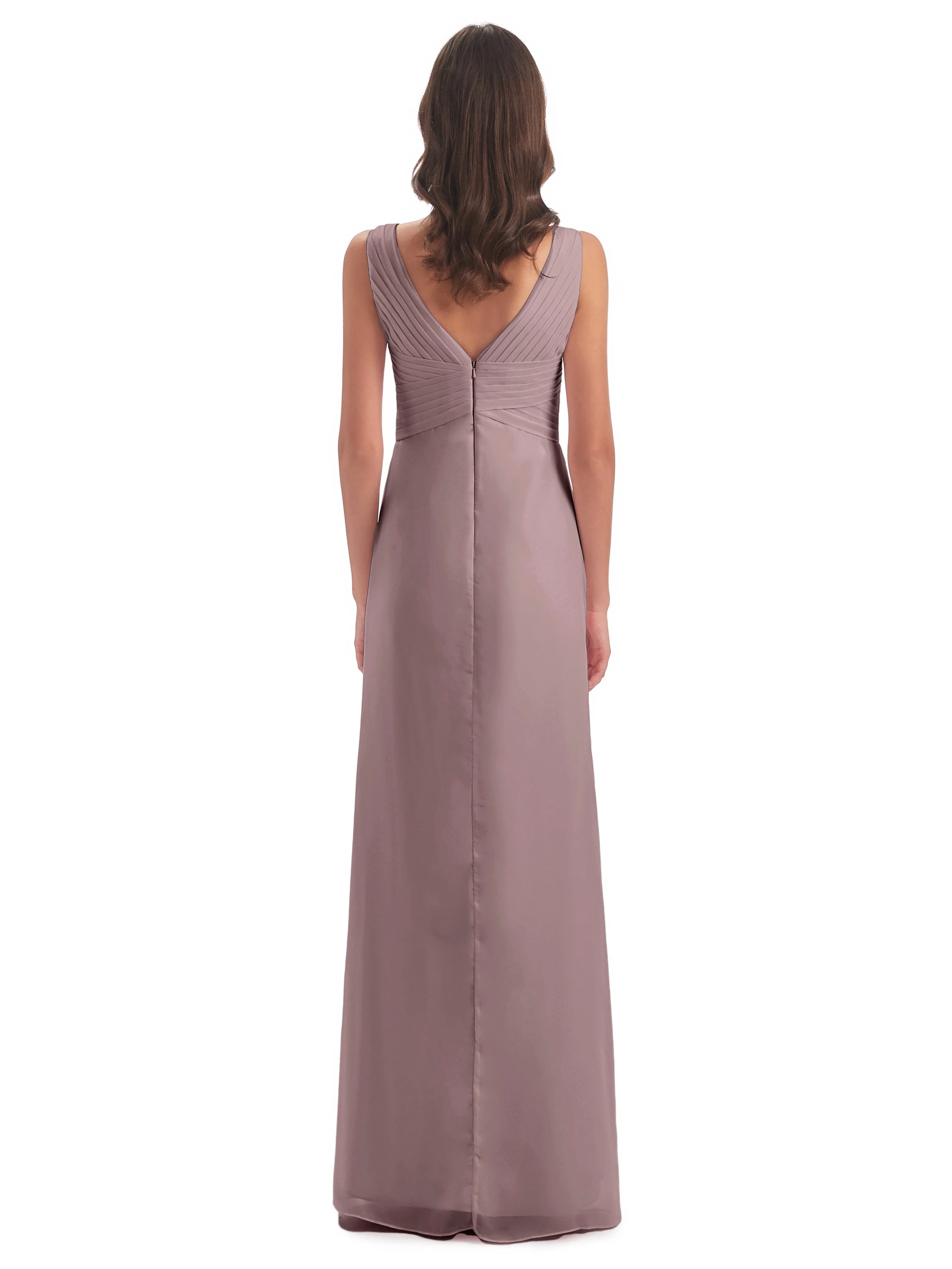 Caroline Unique V Neck Long Chiffon Bridesmaid Dresses