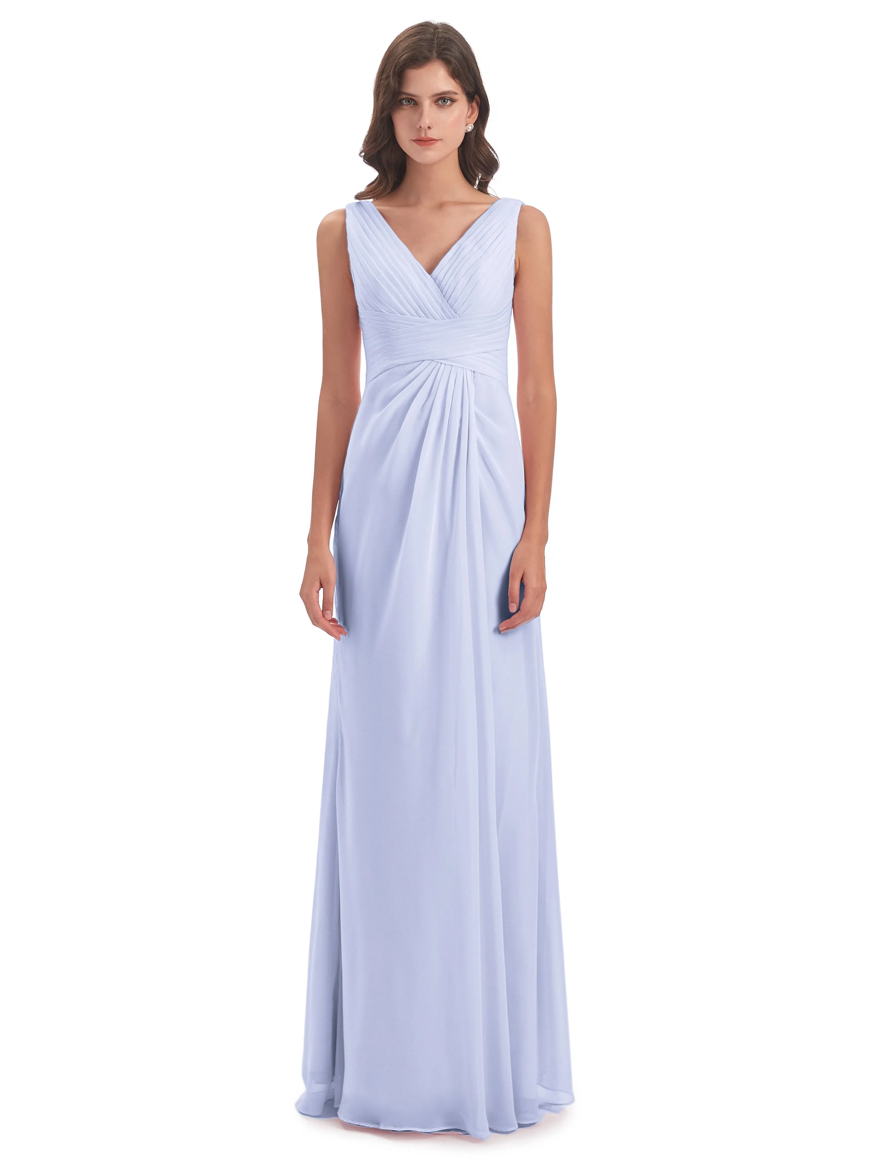 Caroline Unique V Neck Long Chiffon Bridesmaid Dresses