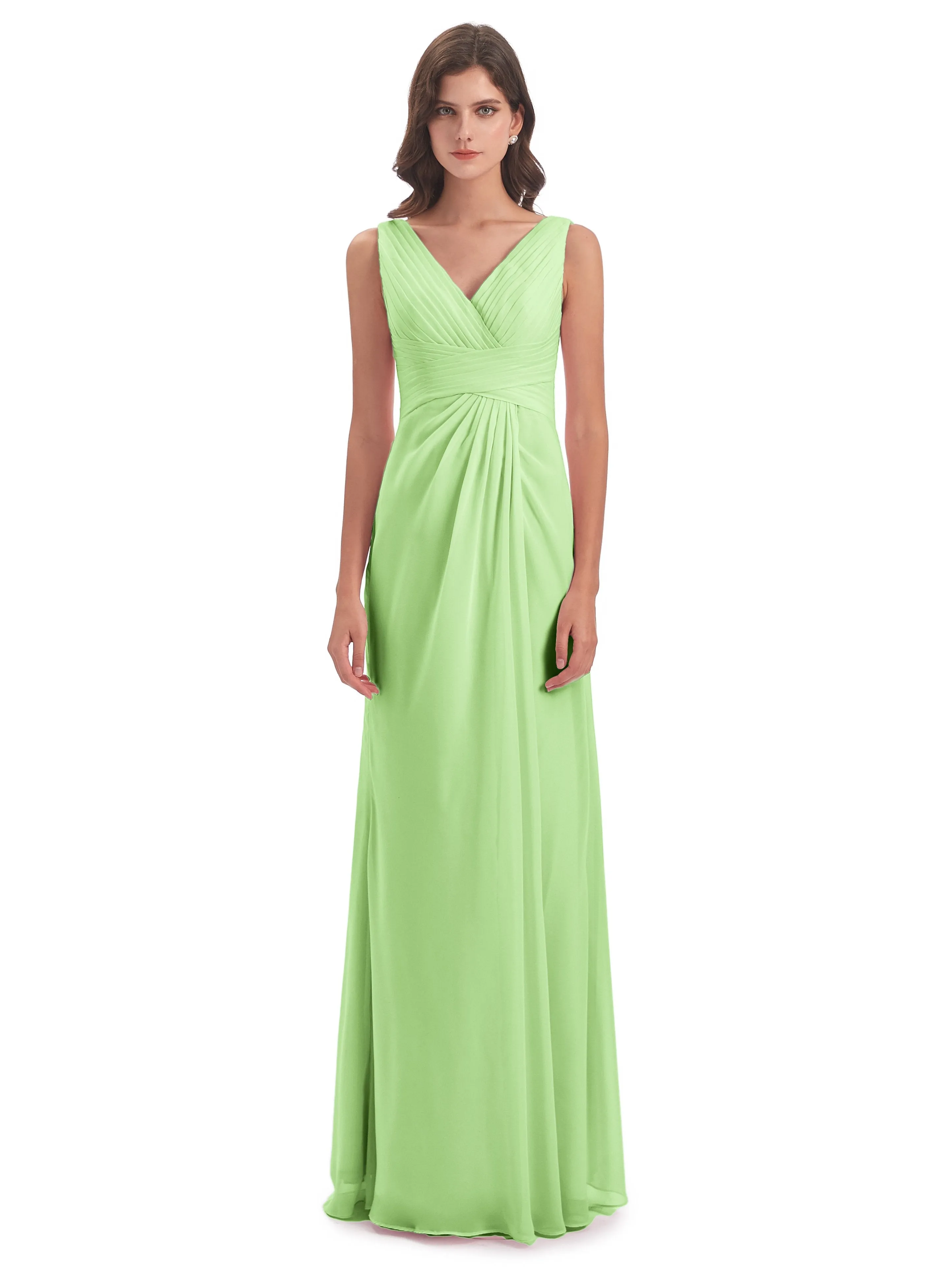 Caroline Unique V Neck Long Chiffon Bridesmaid Dresses