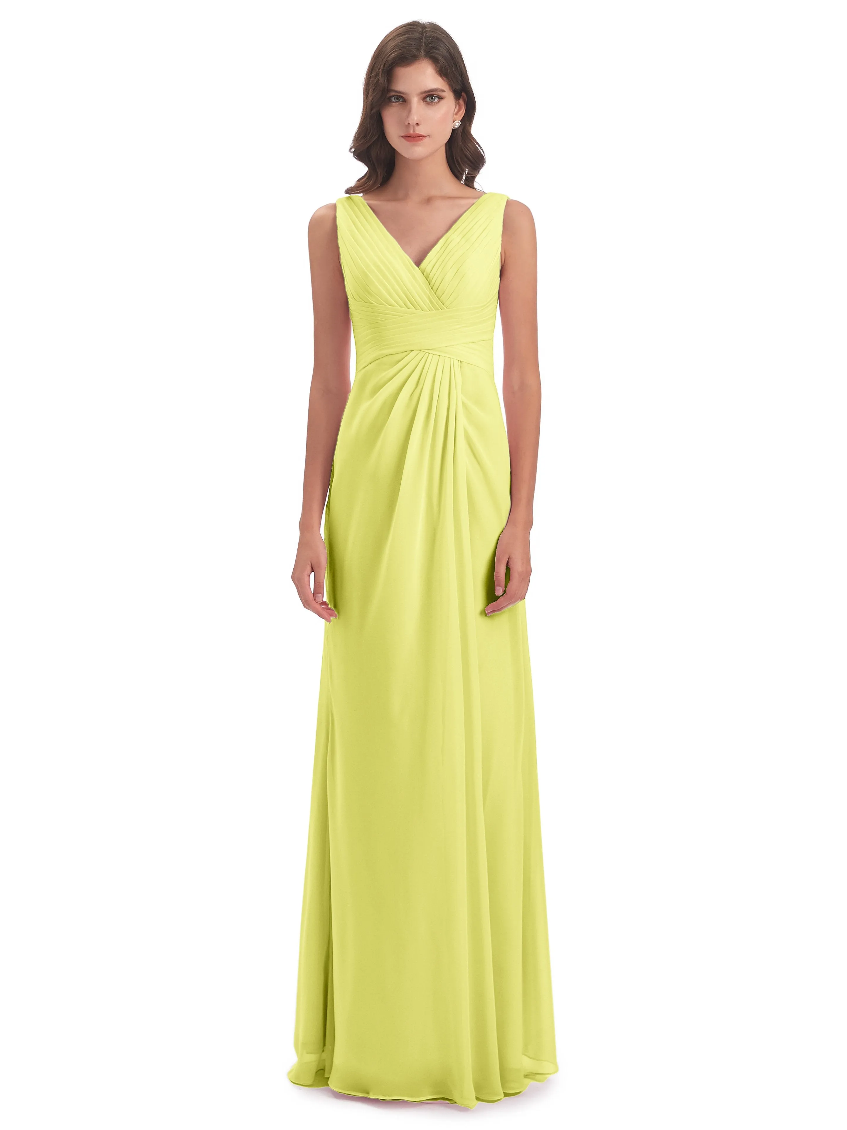 Caroline Unique V Neck Long Chiffon Bridesmaid Dresses