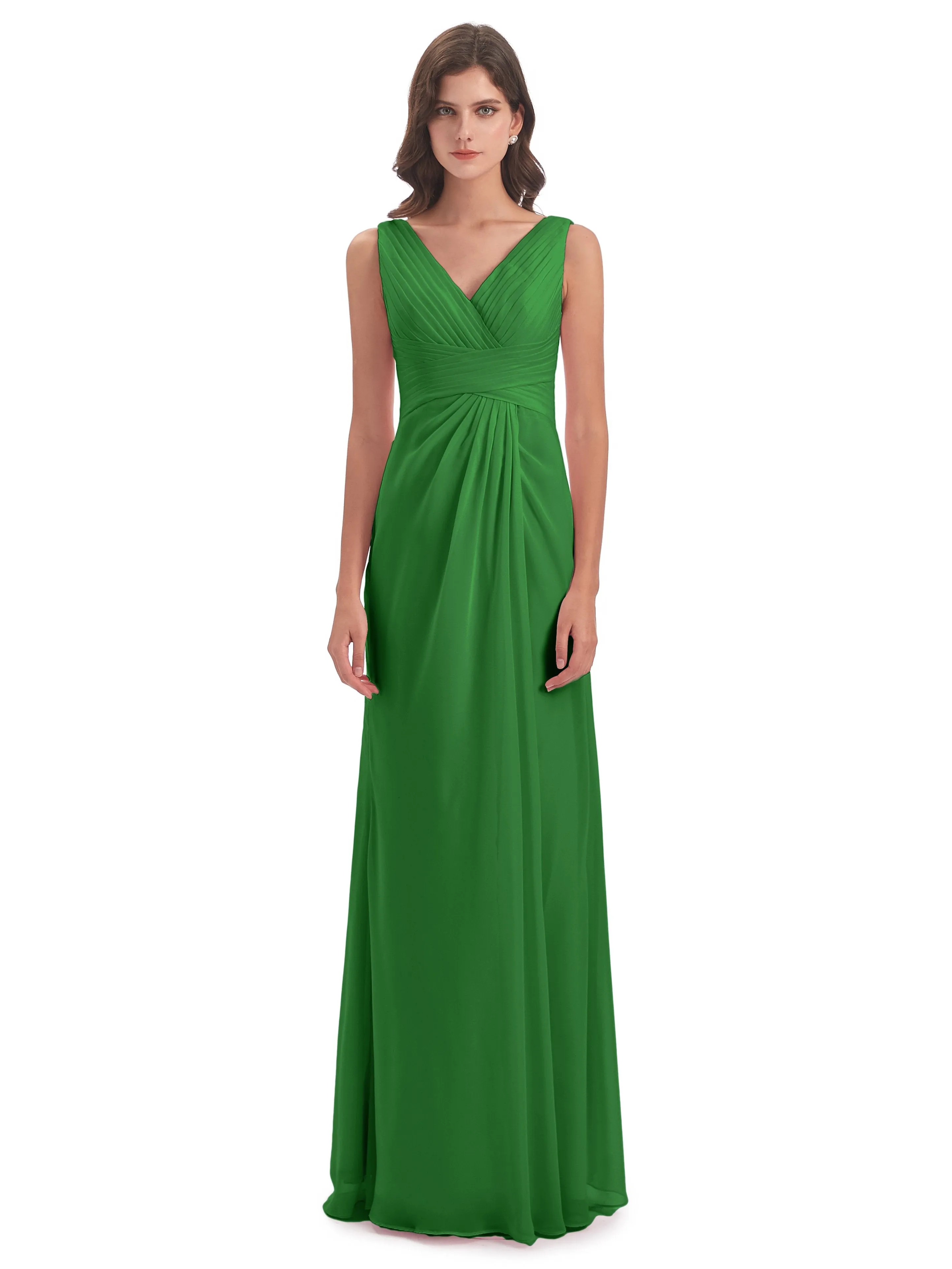 Caroline Unique V Neck Long Chiffon Bridesmaid Dresses