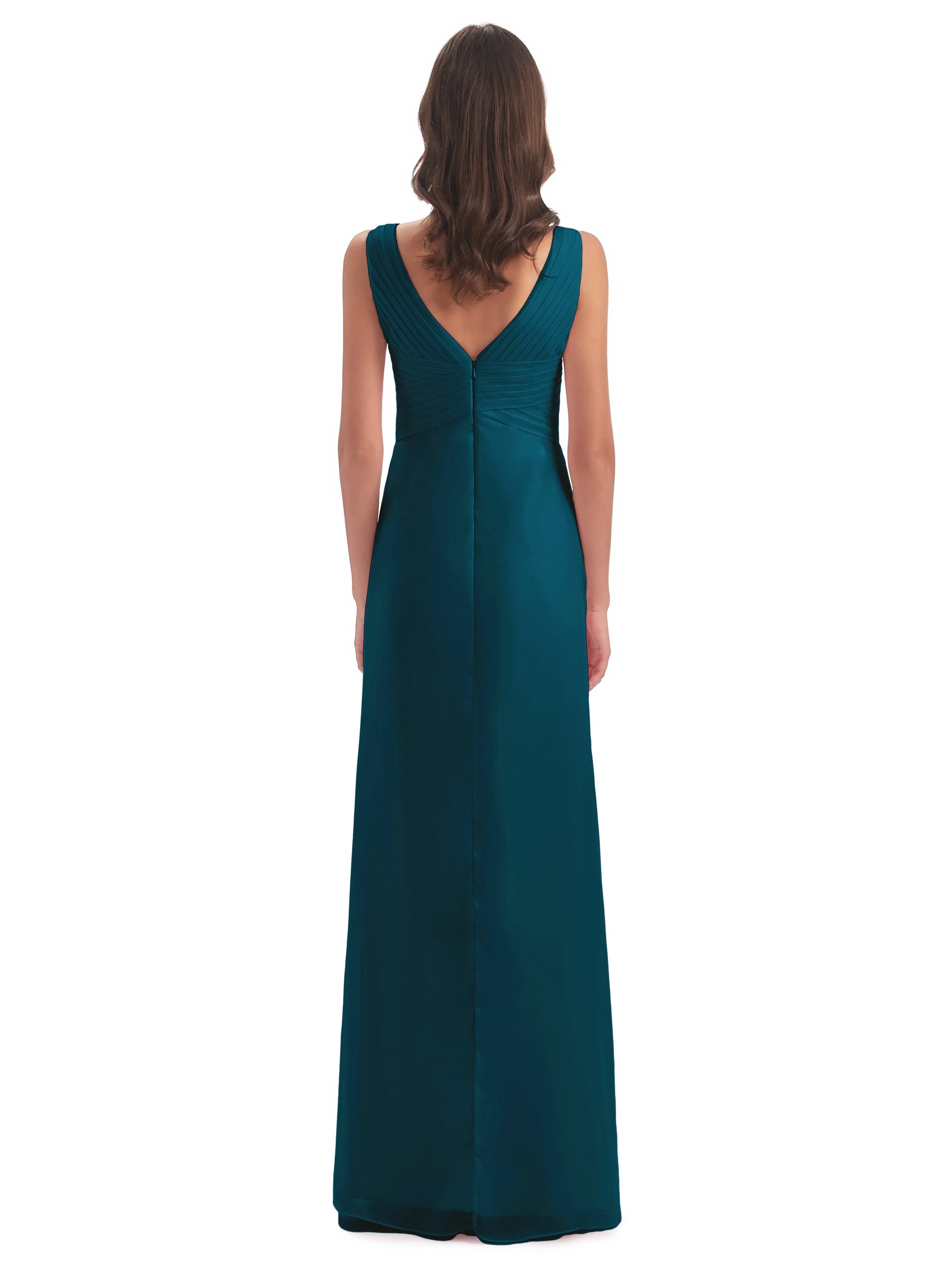 Caroline Unique V Neck Long Chiffon Bridesmaid Dresses