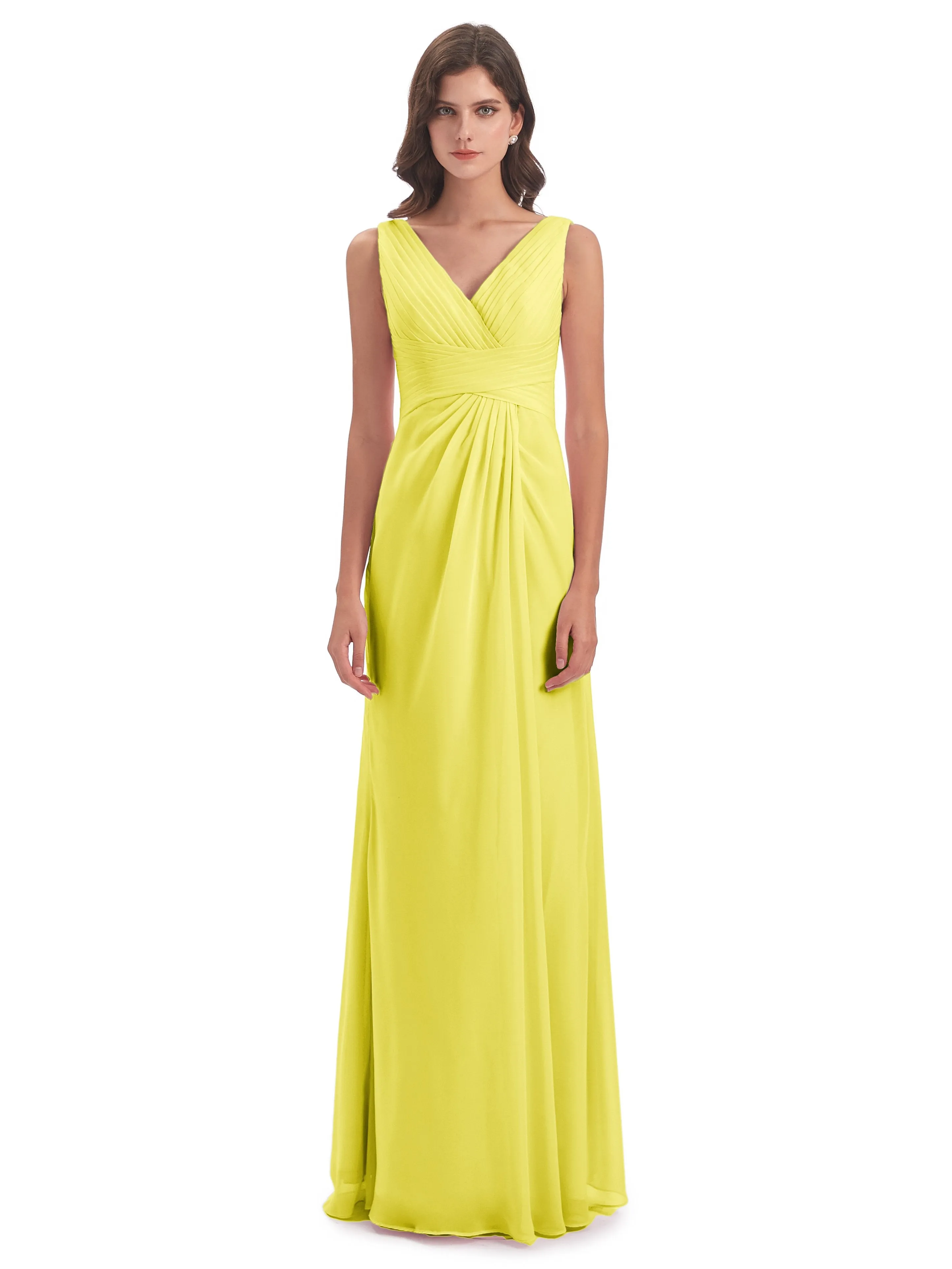 Caroline Unique V Neck Long Chiffon Bridesmaid Dresses