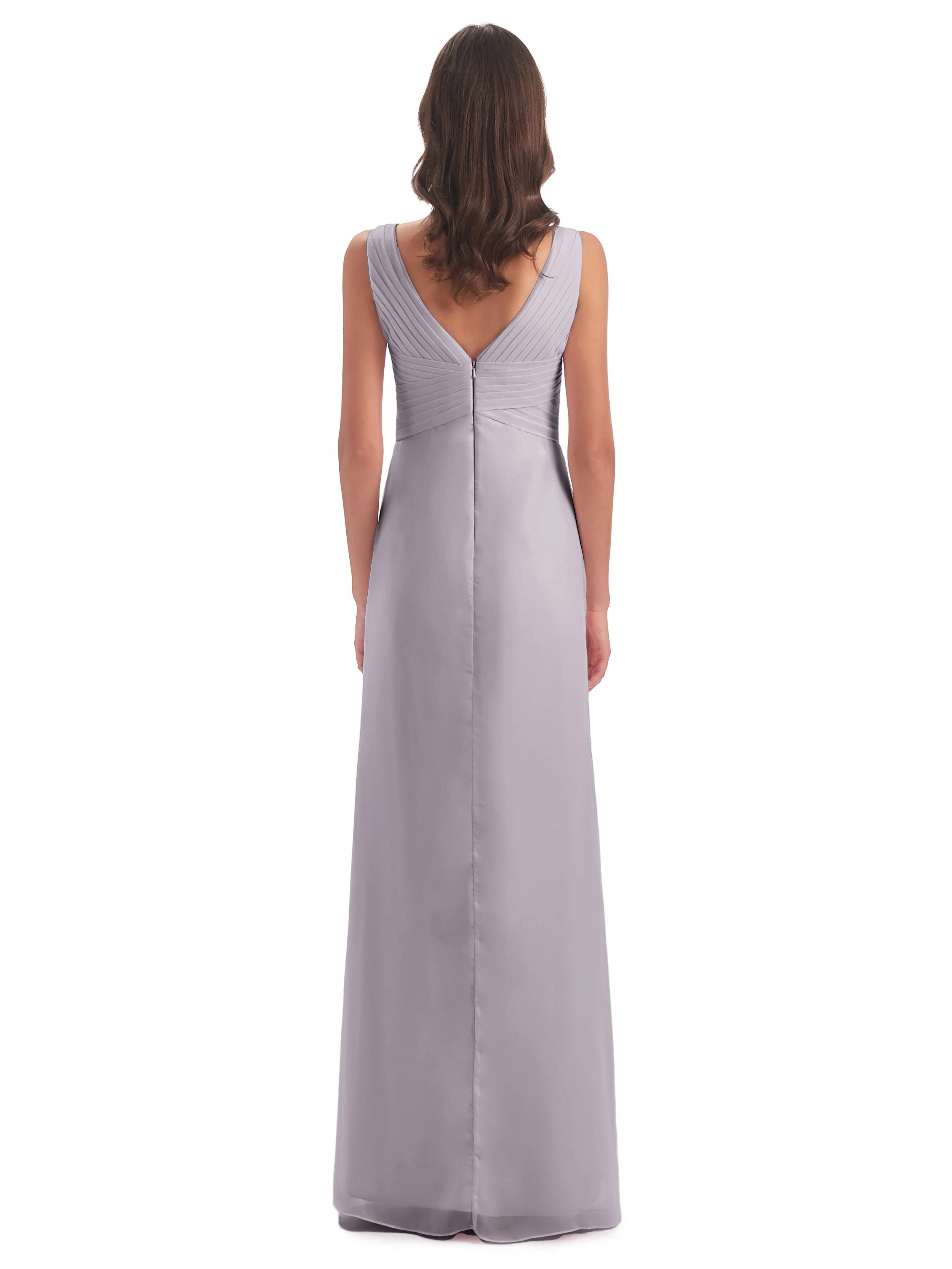 Caroline Unique V Neck Long Chiffon Bridesmaid Dresses