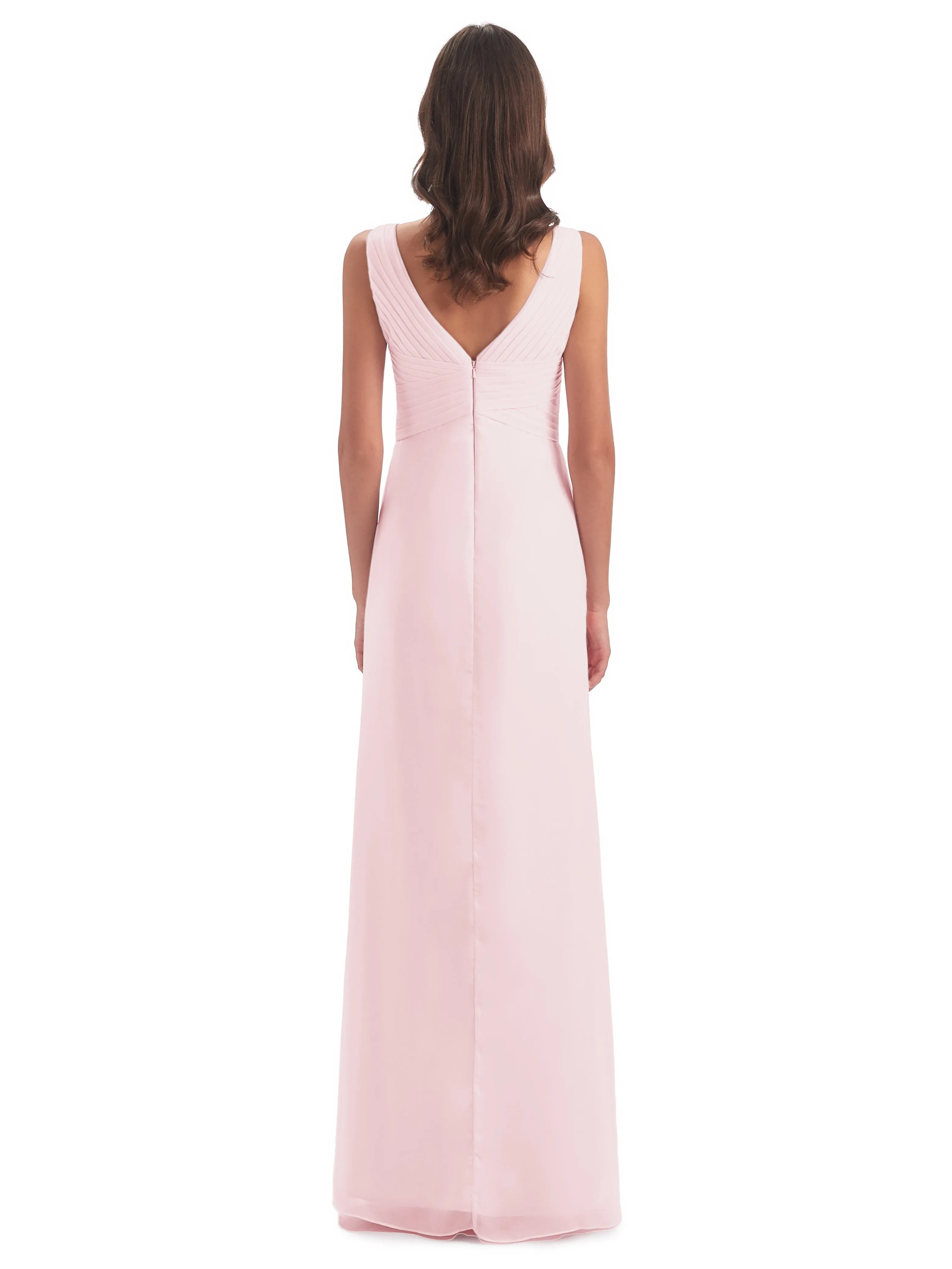 Caroline Unique V Neck Long Chiffon Bridesmaid Dresses