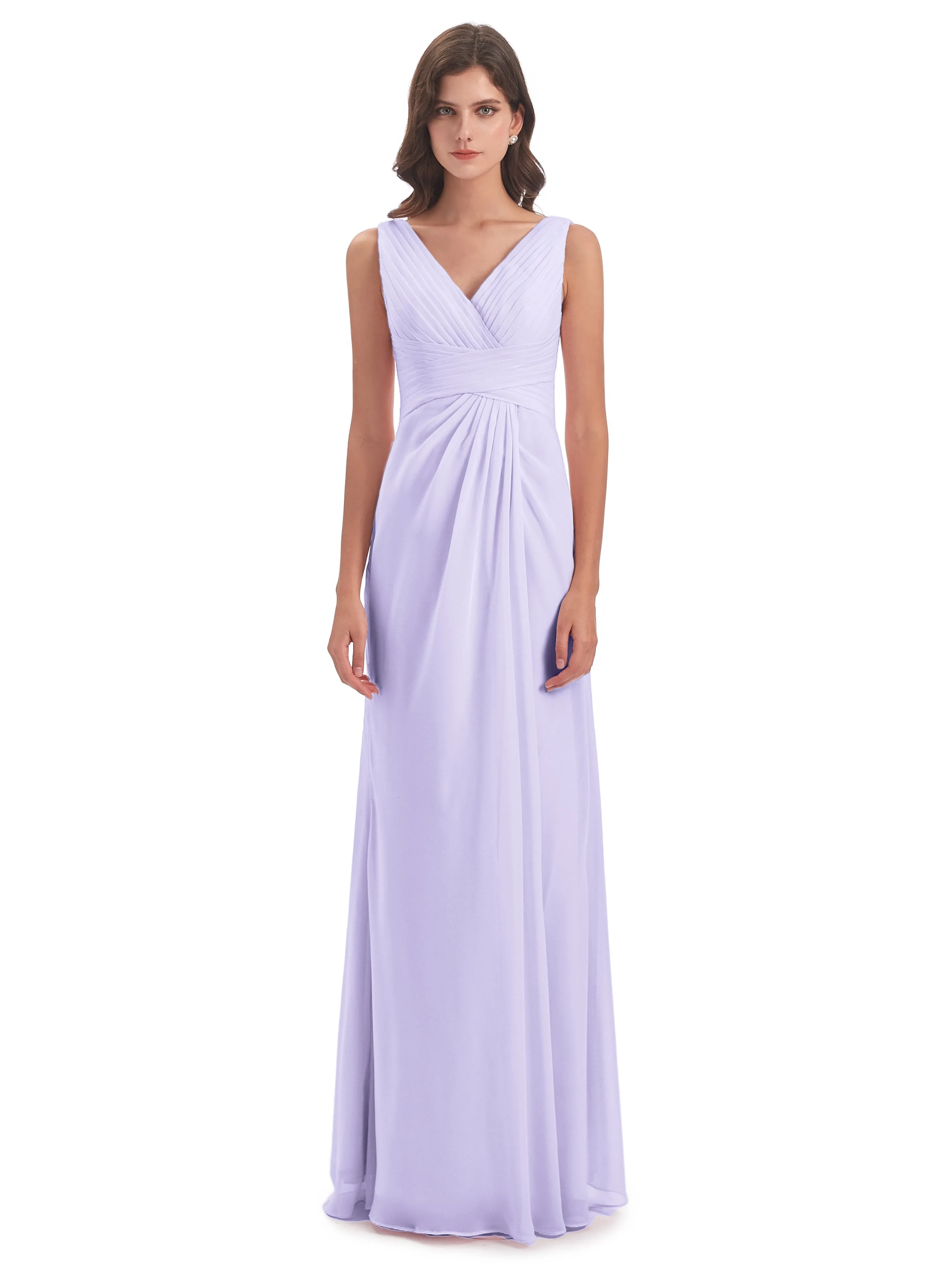 Caroline Unique V Neck Long Chiffon Bridesmaid Dresses