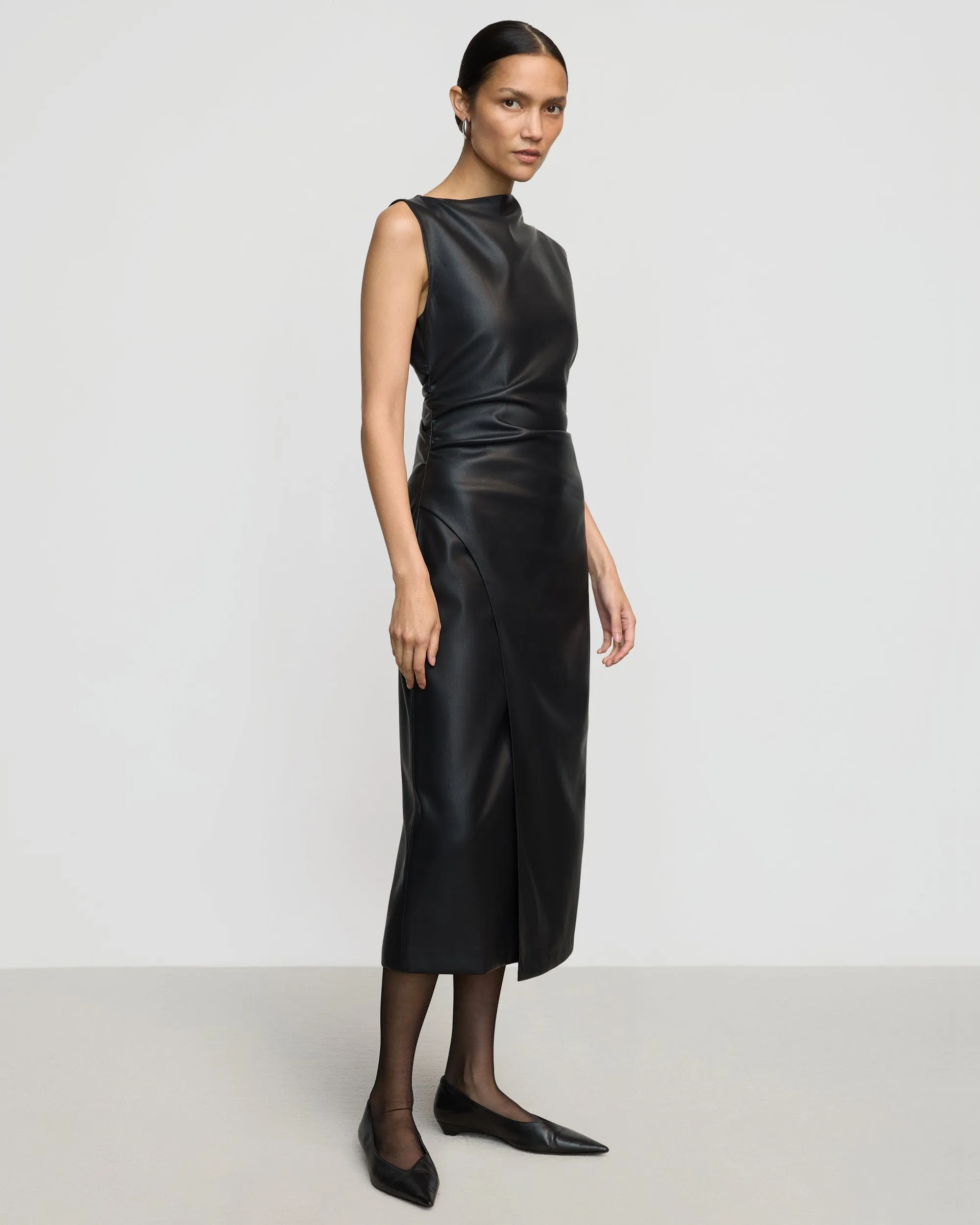 Channing Vegan Leather Wrap-Neck Dress