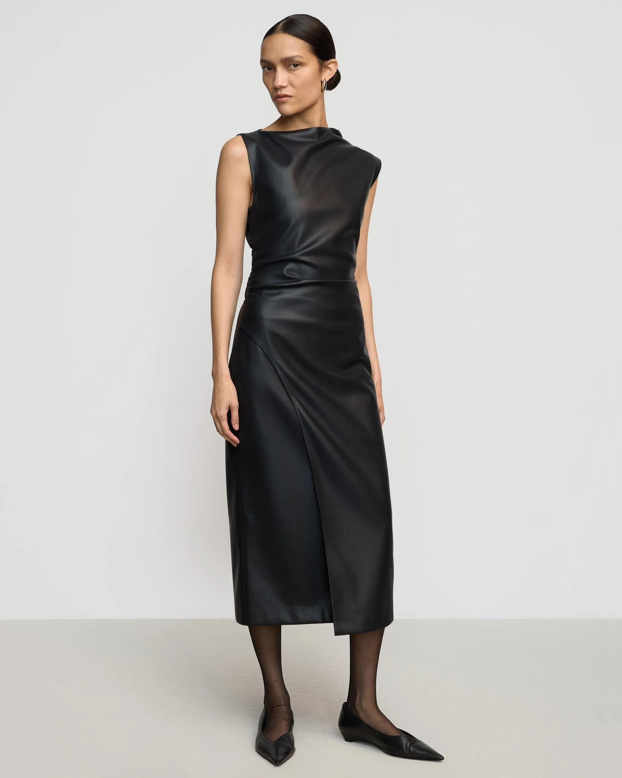 Channing Vegan Leather Wrap-Neck Dress