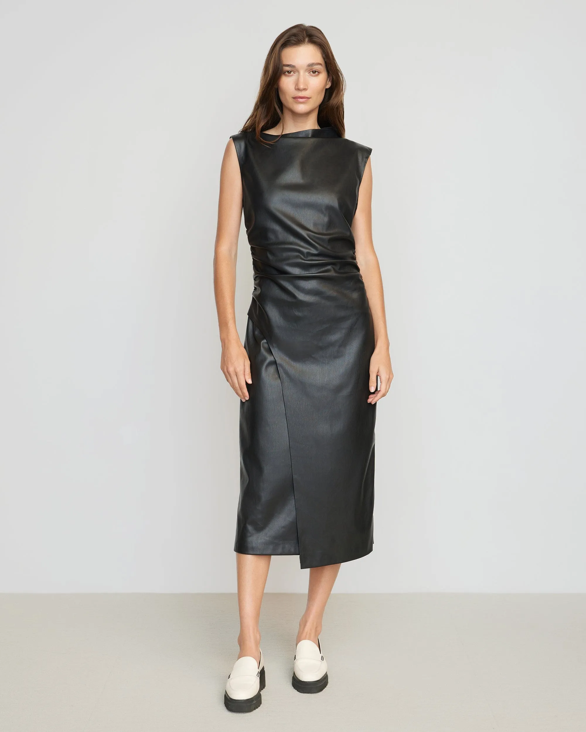 Channing Vegan Leather Wrap-Neck Dress