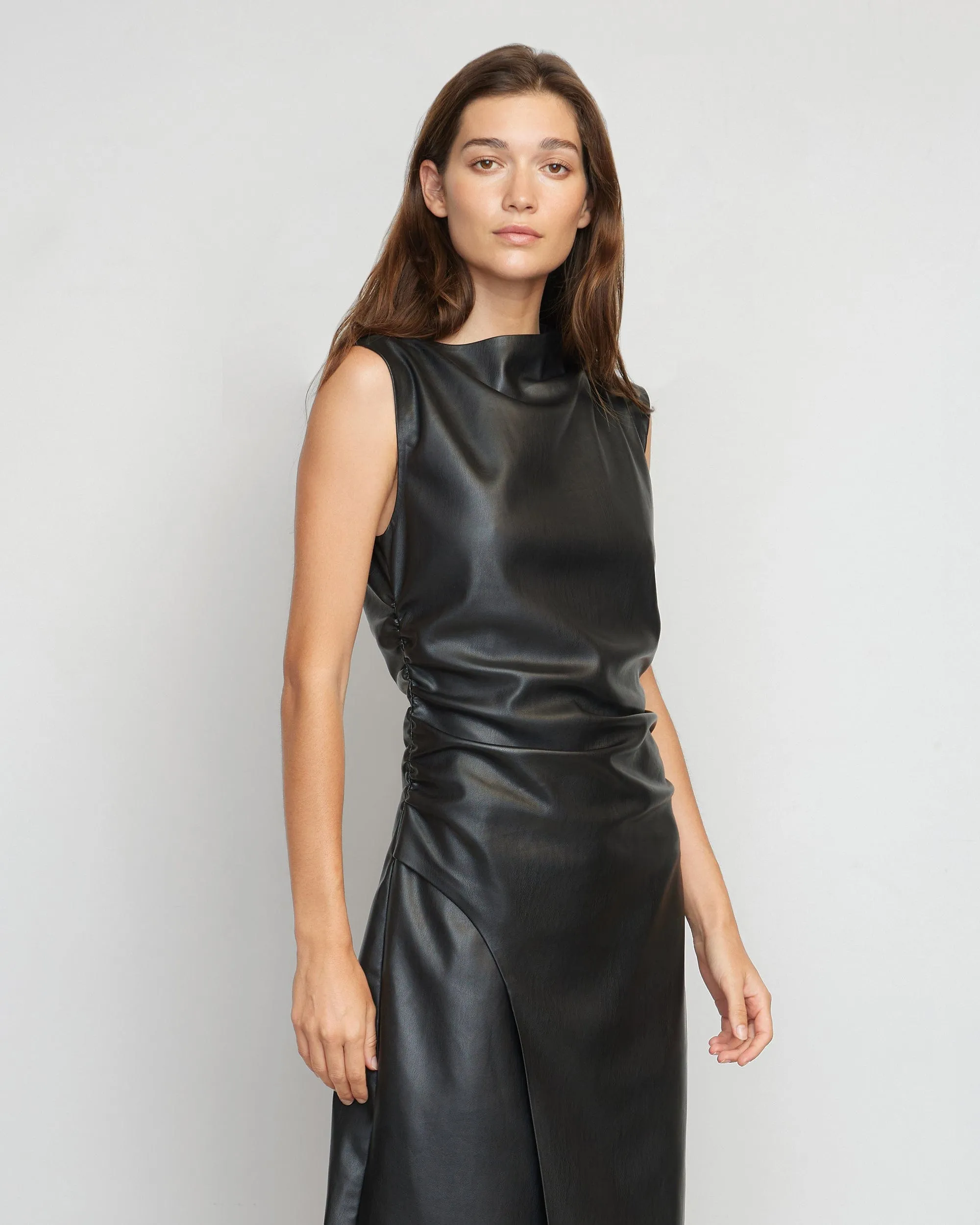 Channing Vegan Leather Wrap-Neck Dress