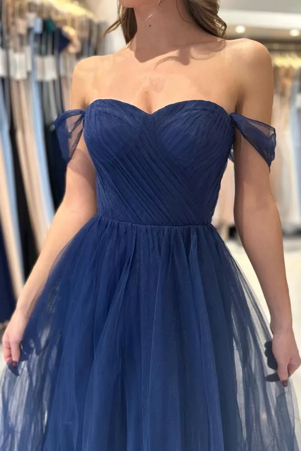 Charming Long A-line Sweetheart Off-The-Shoulder Tulle Prom Dresses