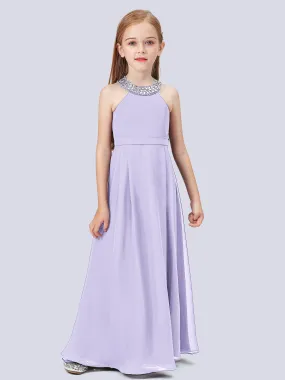 Chiffon Junior Bridesmaid Dress with Beaded Neckline