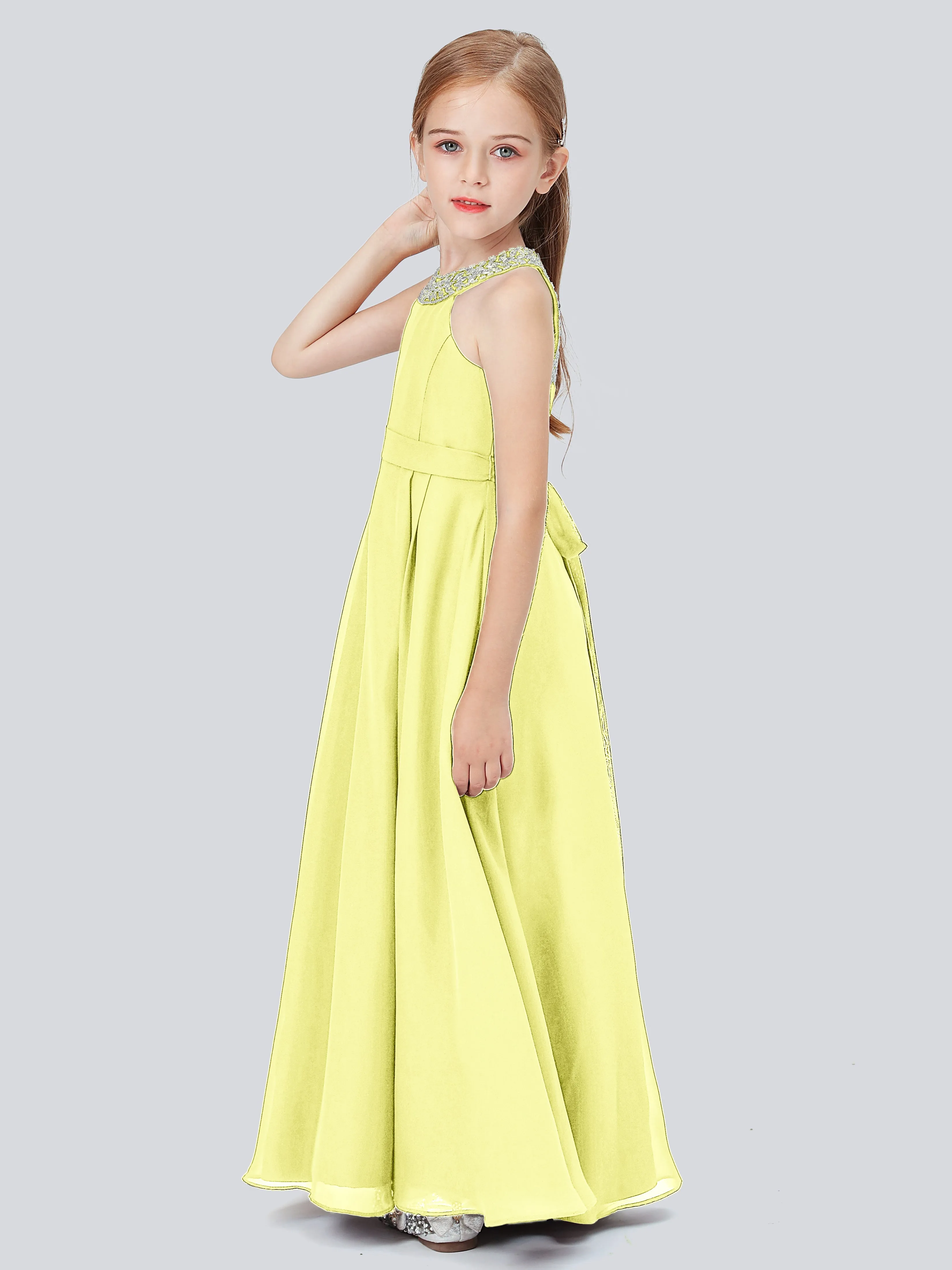 Chiffon Junior Bridesmaid Dress with Beaded Neckline