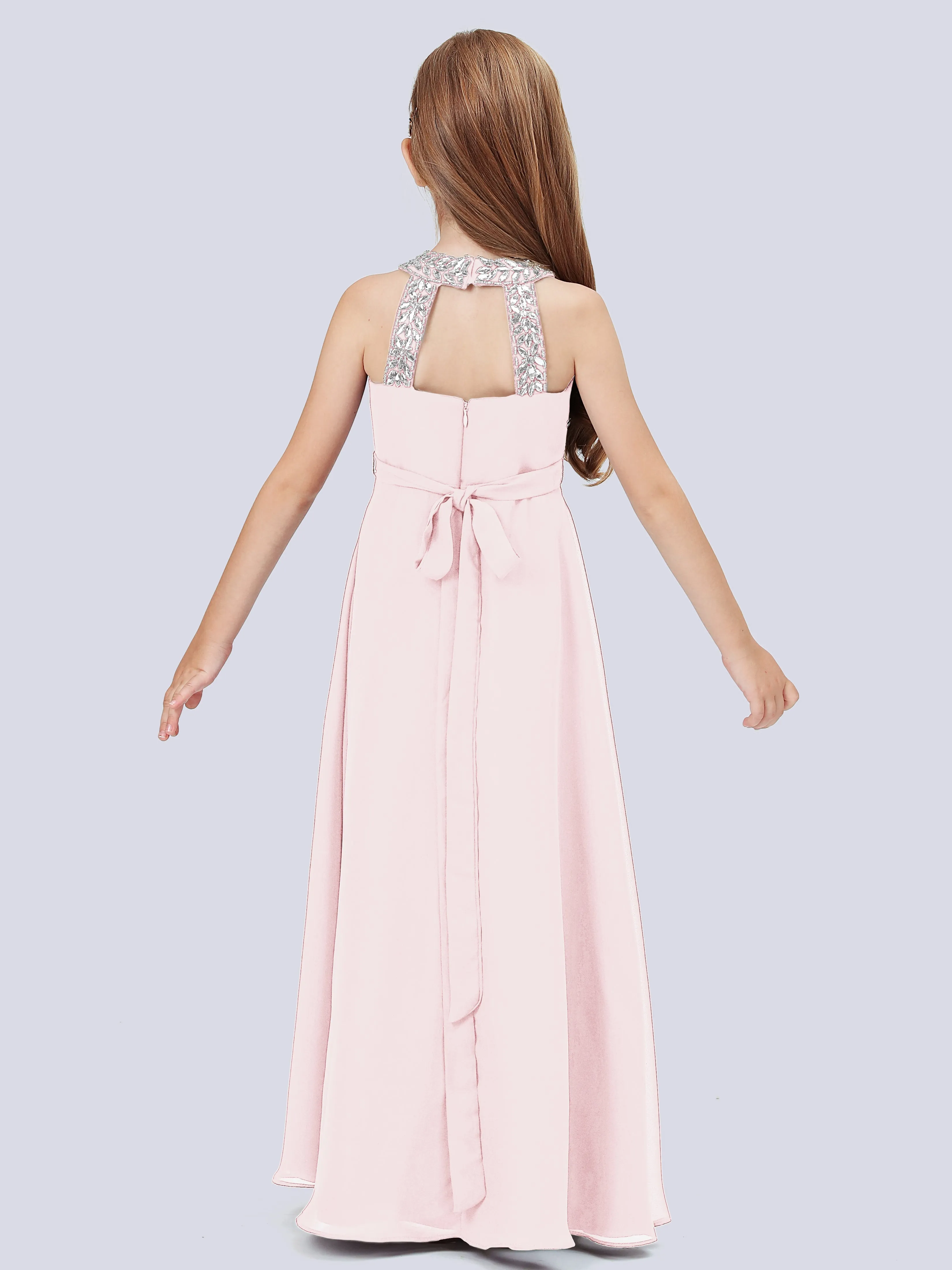 Chiffon Junior Bridesmaid Dress with Beaded Neckline