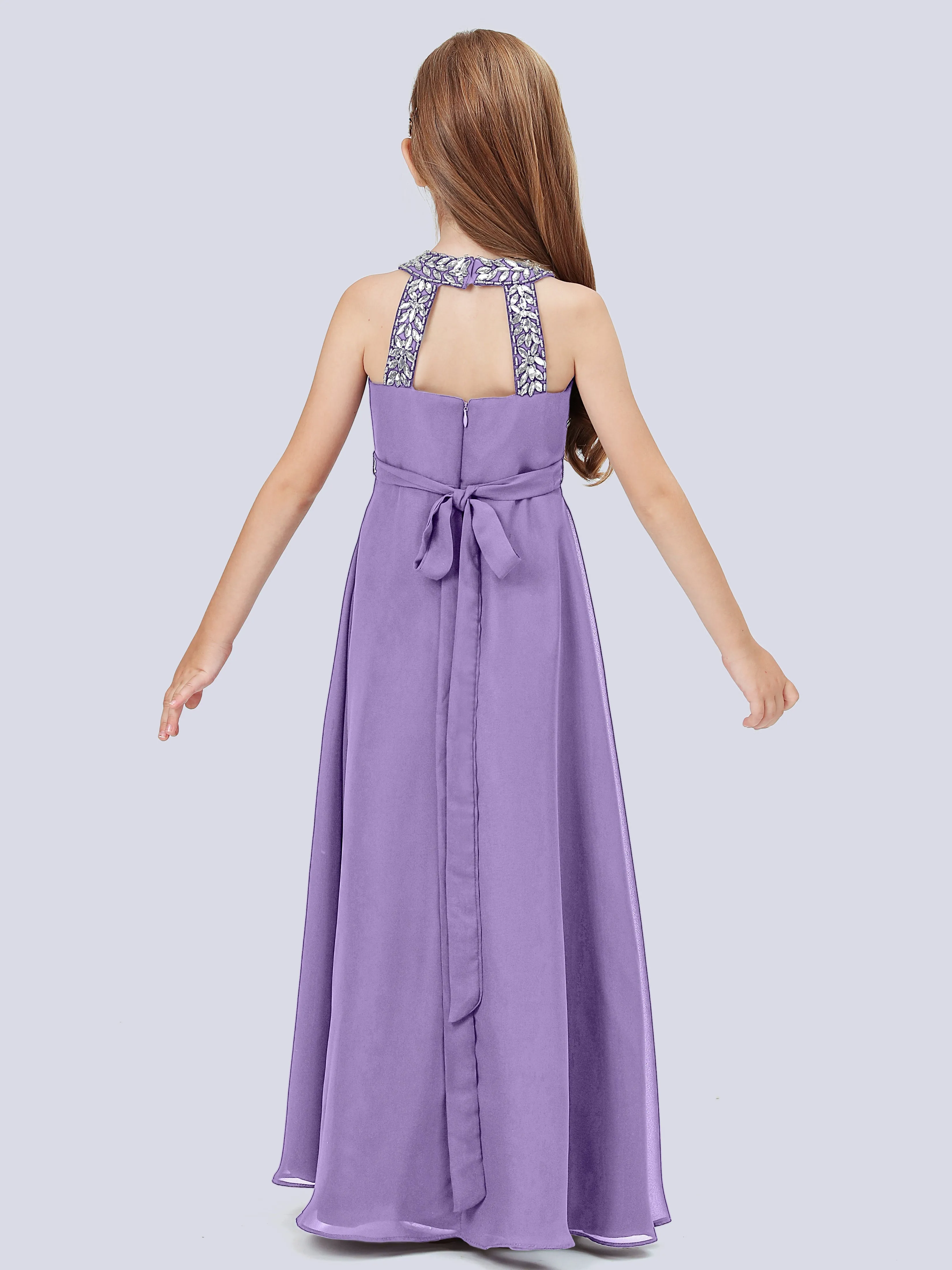 Chiffon Junior Bridesmaid Dress with Beaded Neckline