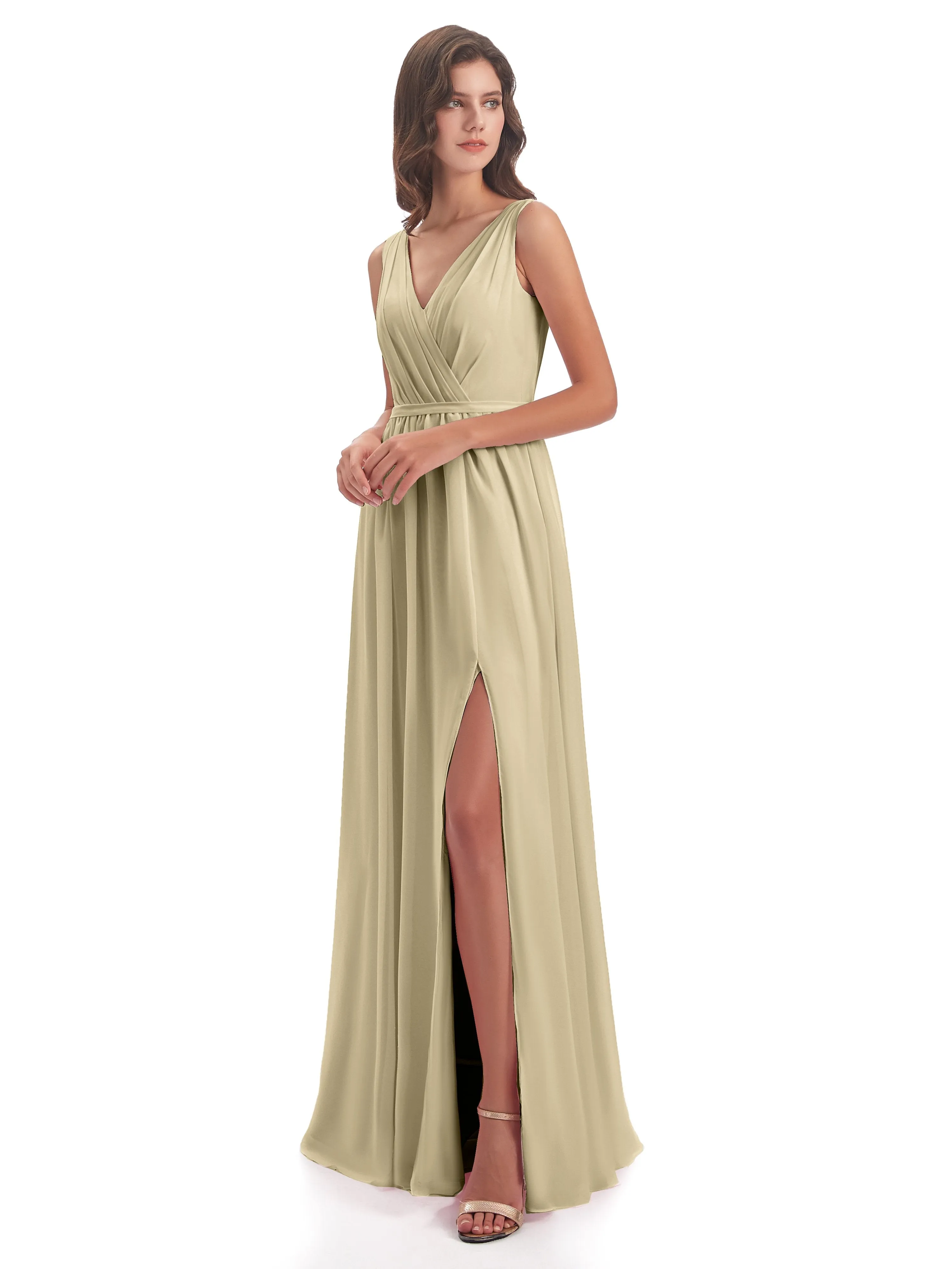 Clara Charming V Neck Long Chiffon Bridesmaid Dresses