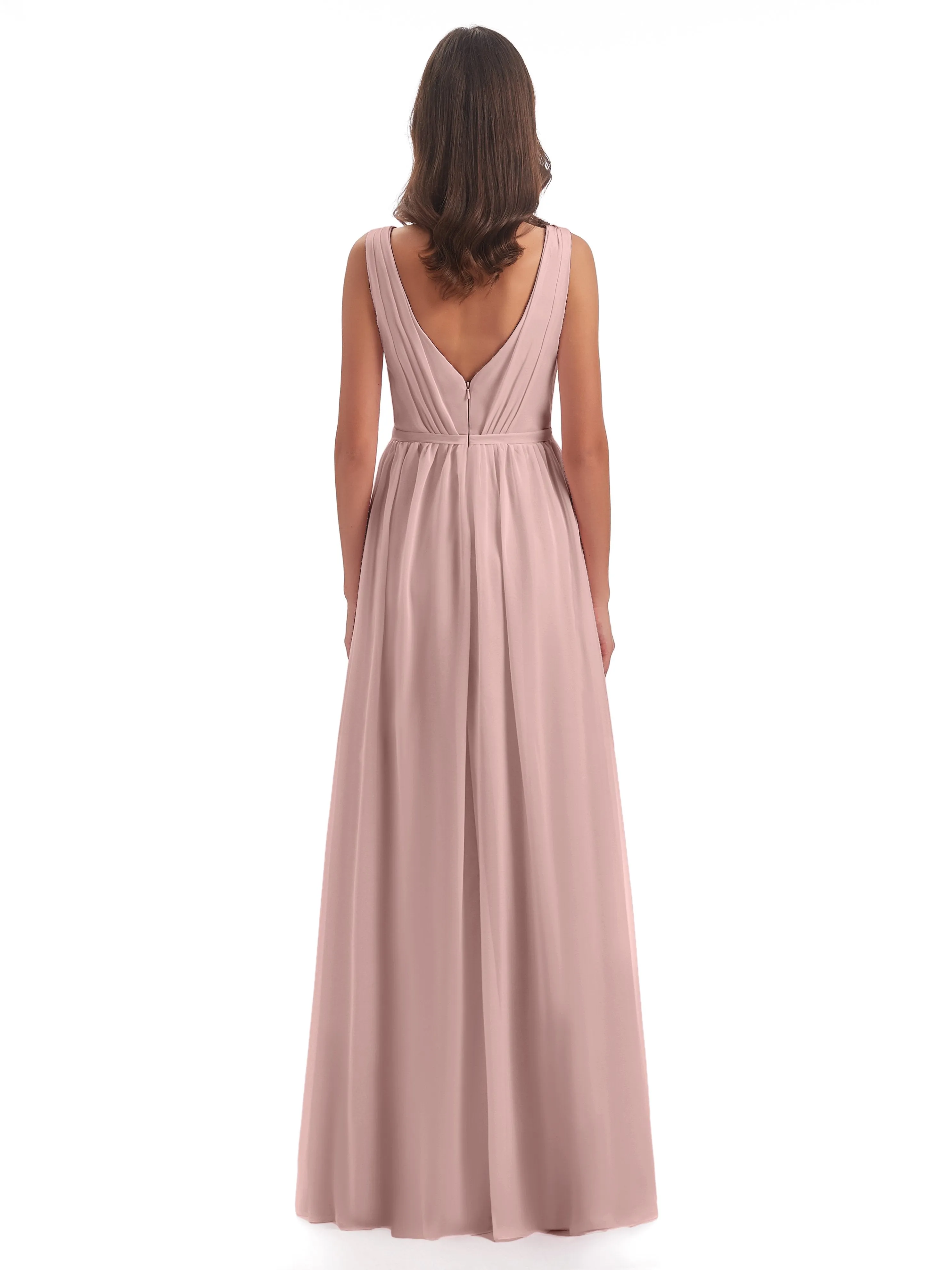 Clara Charming V Neck Long Chiffon Bridesmaid Dresses