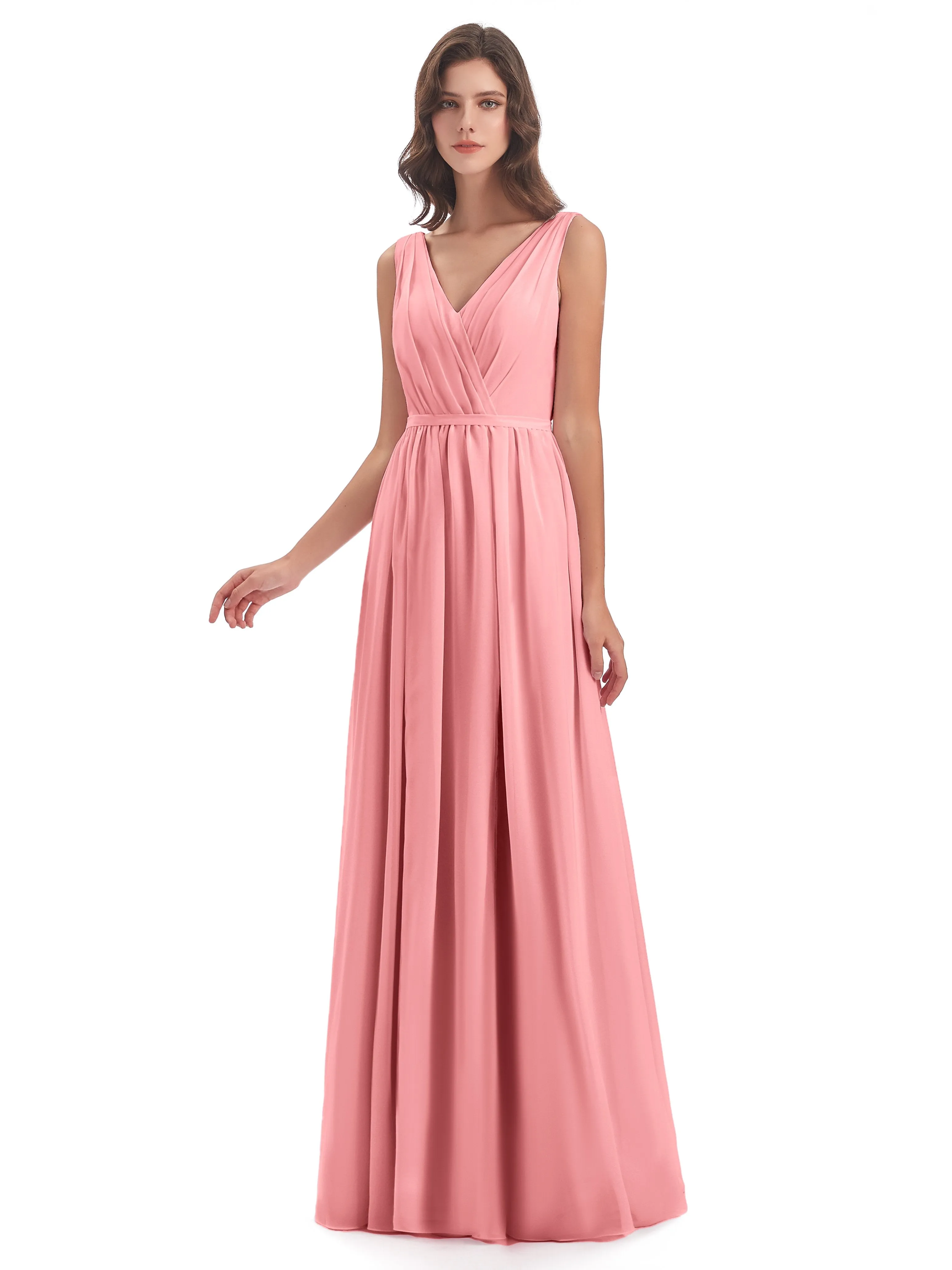 Clara Charming V Neck Long Chiffon Bridesmaid Dresses