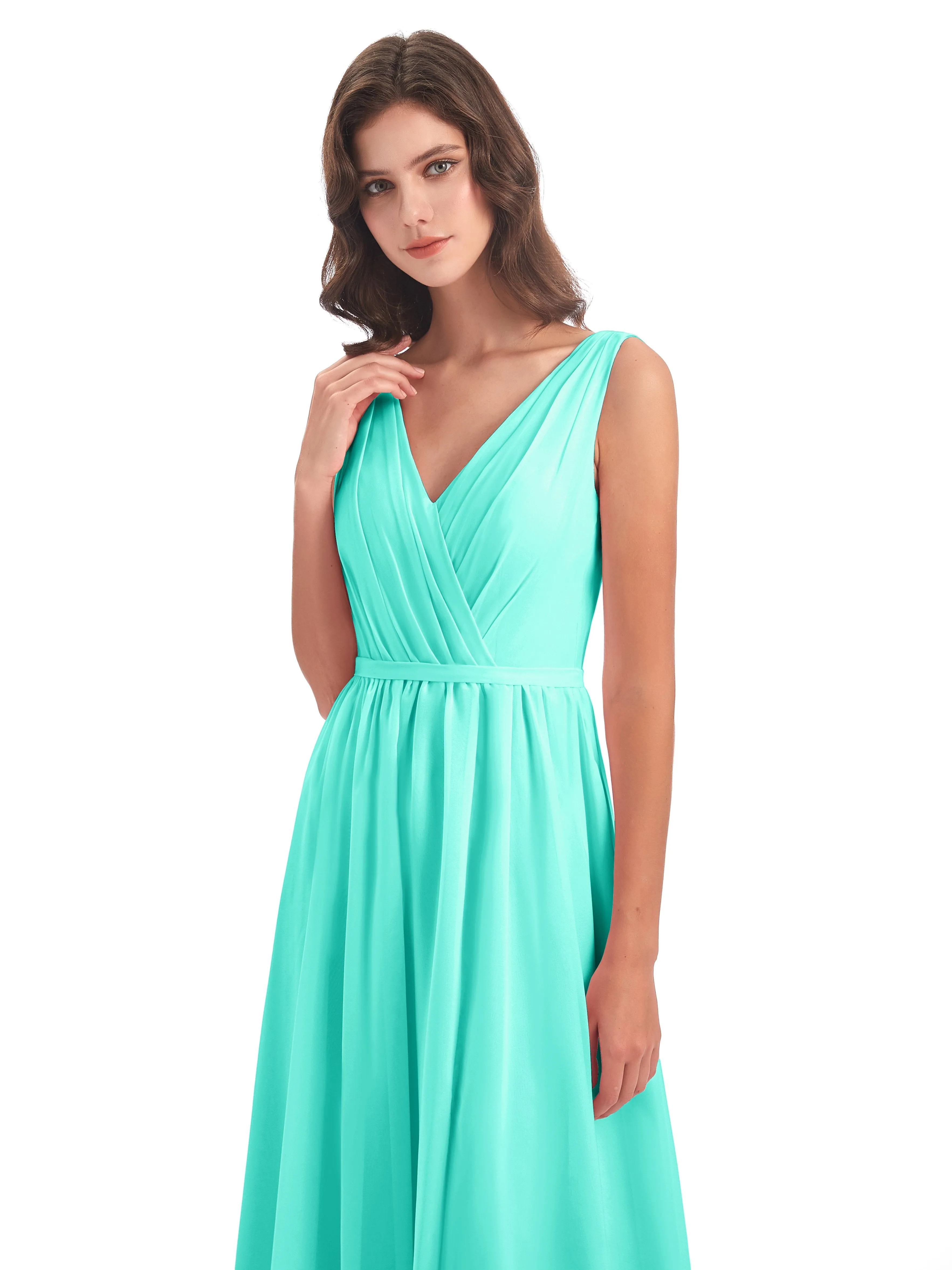 Clara Charming V Neck Long Chiffon Bridesmaid Dresses