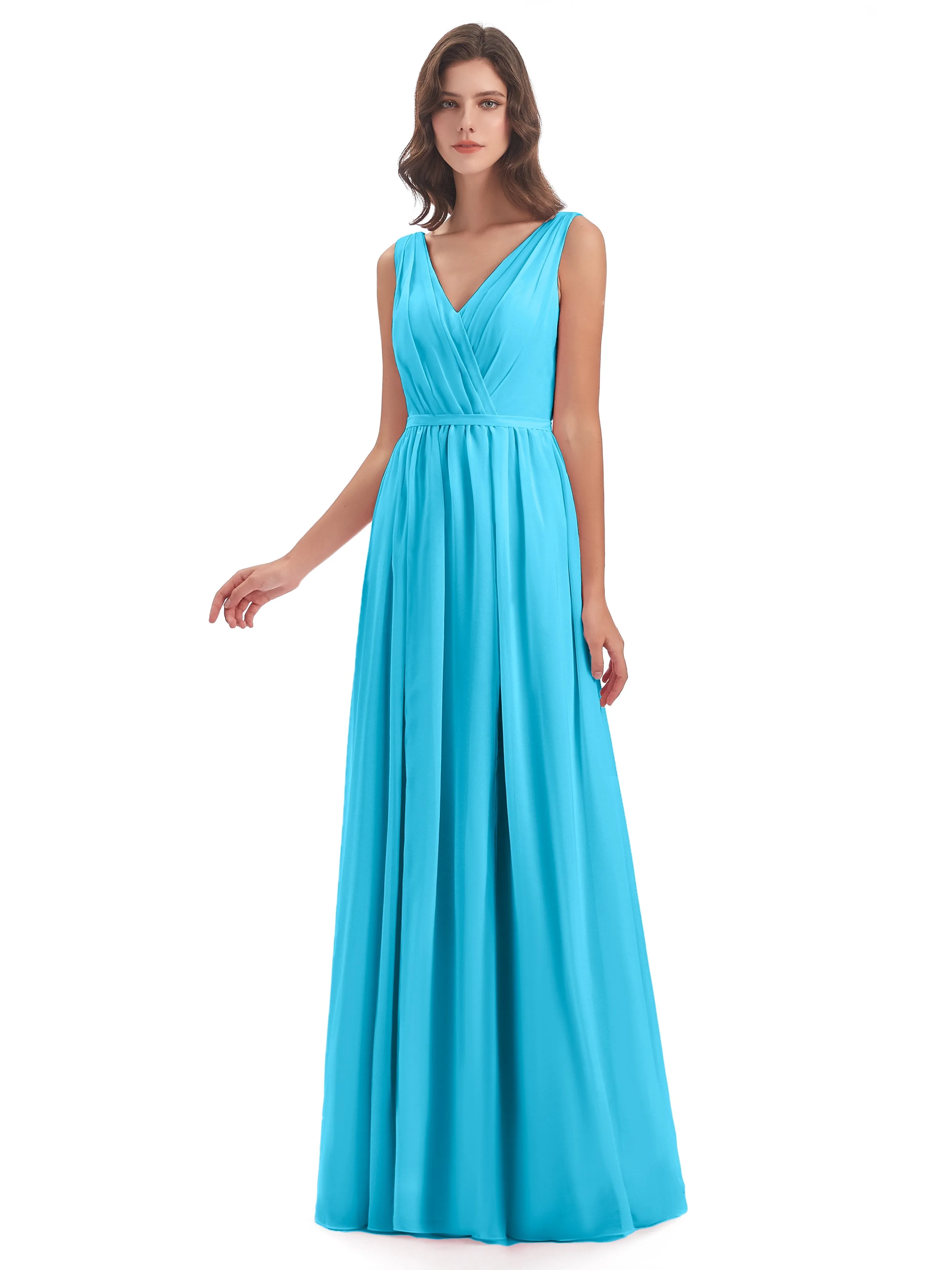 Clara Charming V Neck Long Chiffon Bridesmaid Dresses