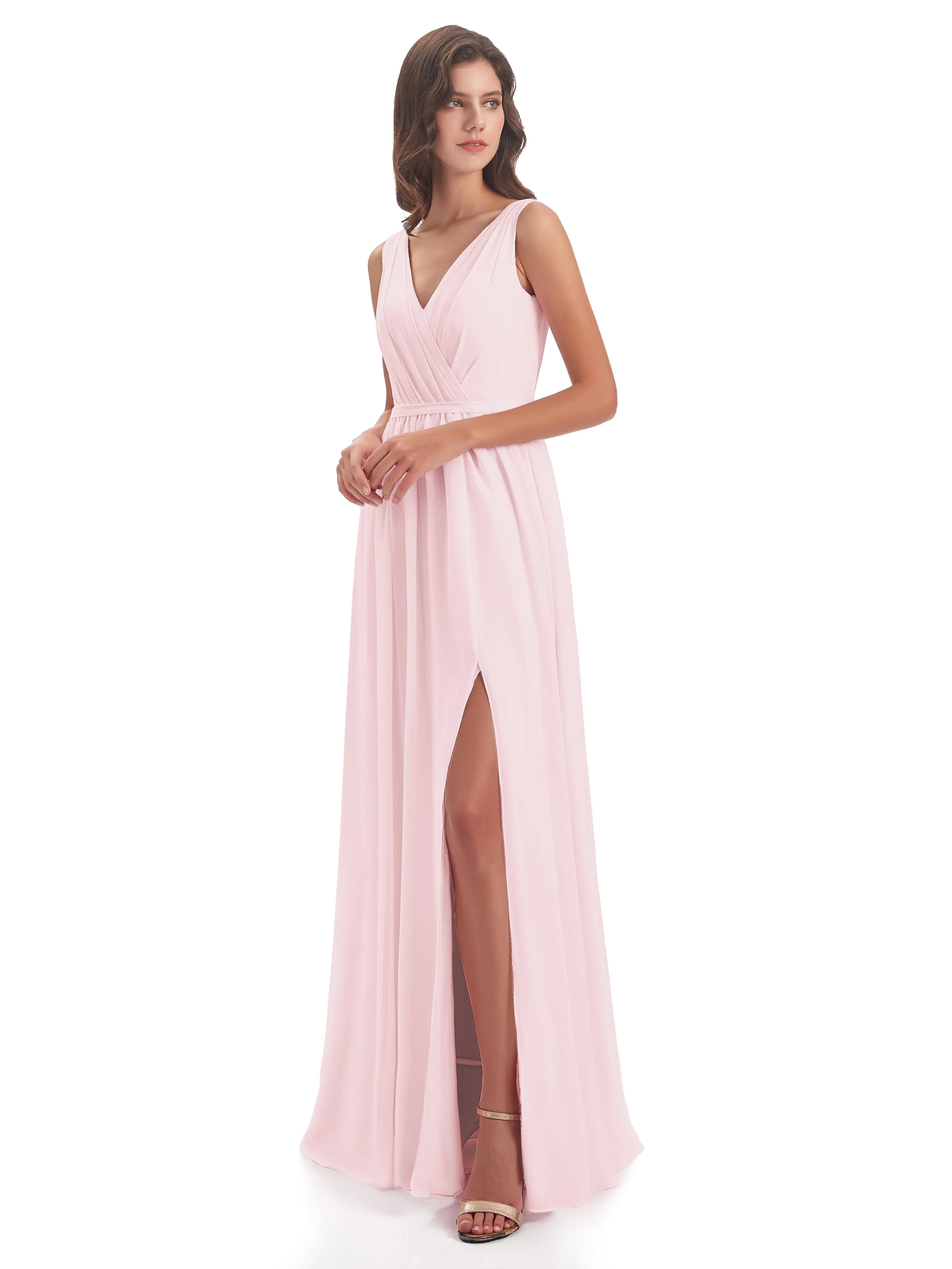 Clara Charming V Neck Long Chiffon Bridesmaid Dresses