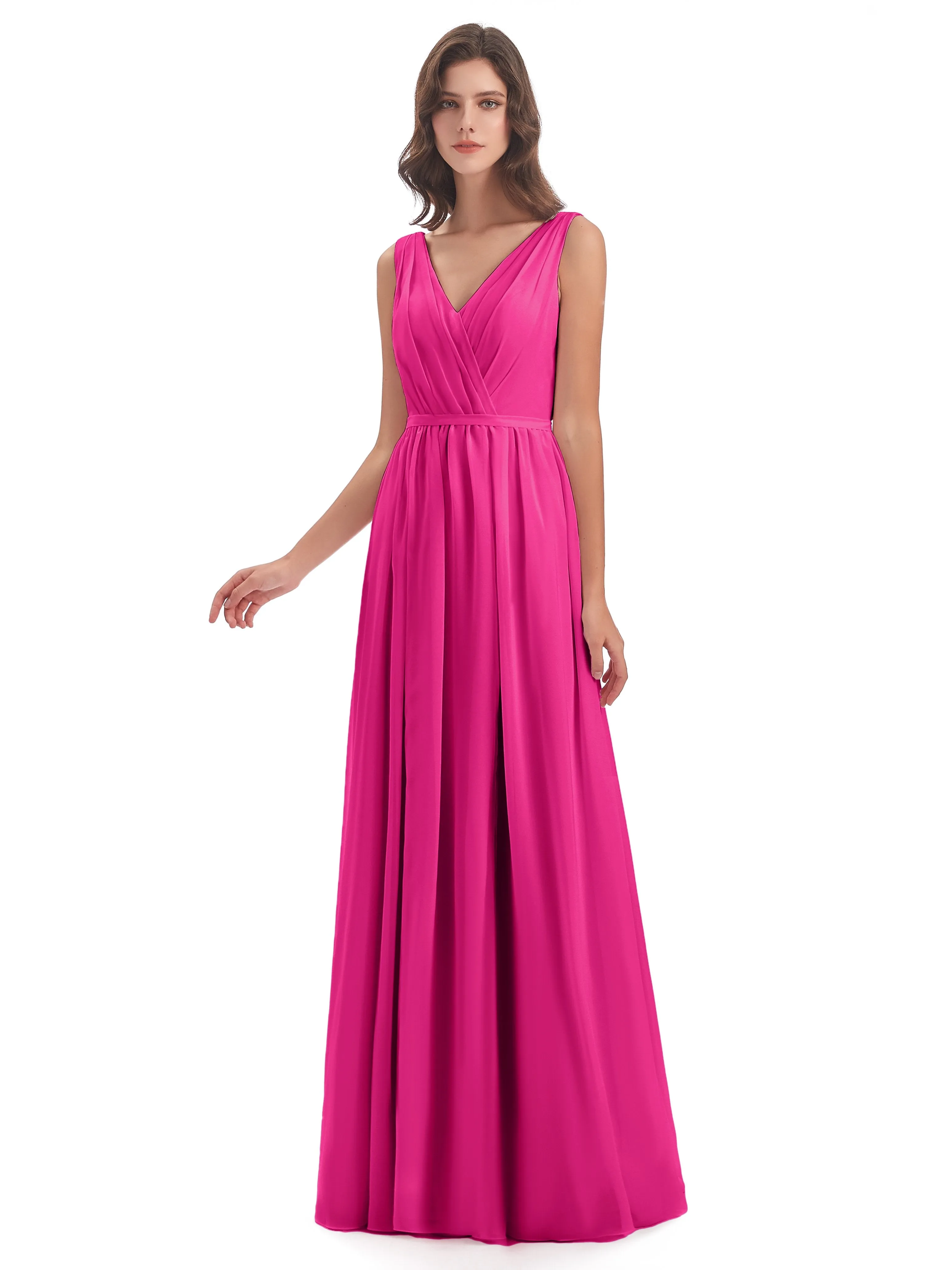 Clara Charming V Neck Long Chiffon Bridesmaid Dresses