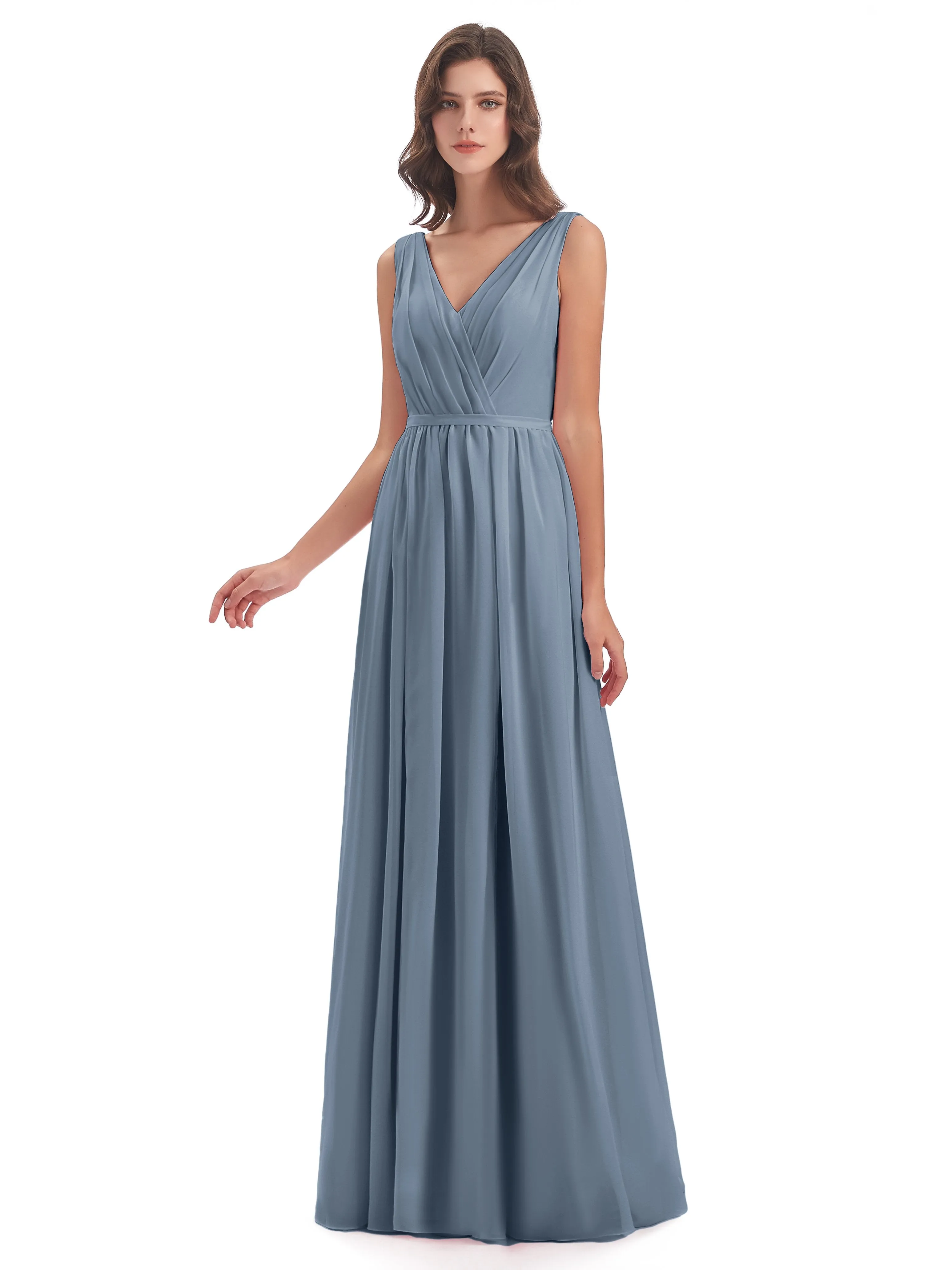 Clara Charming V Neck Long Chiffon Bridesmaid Dresses