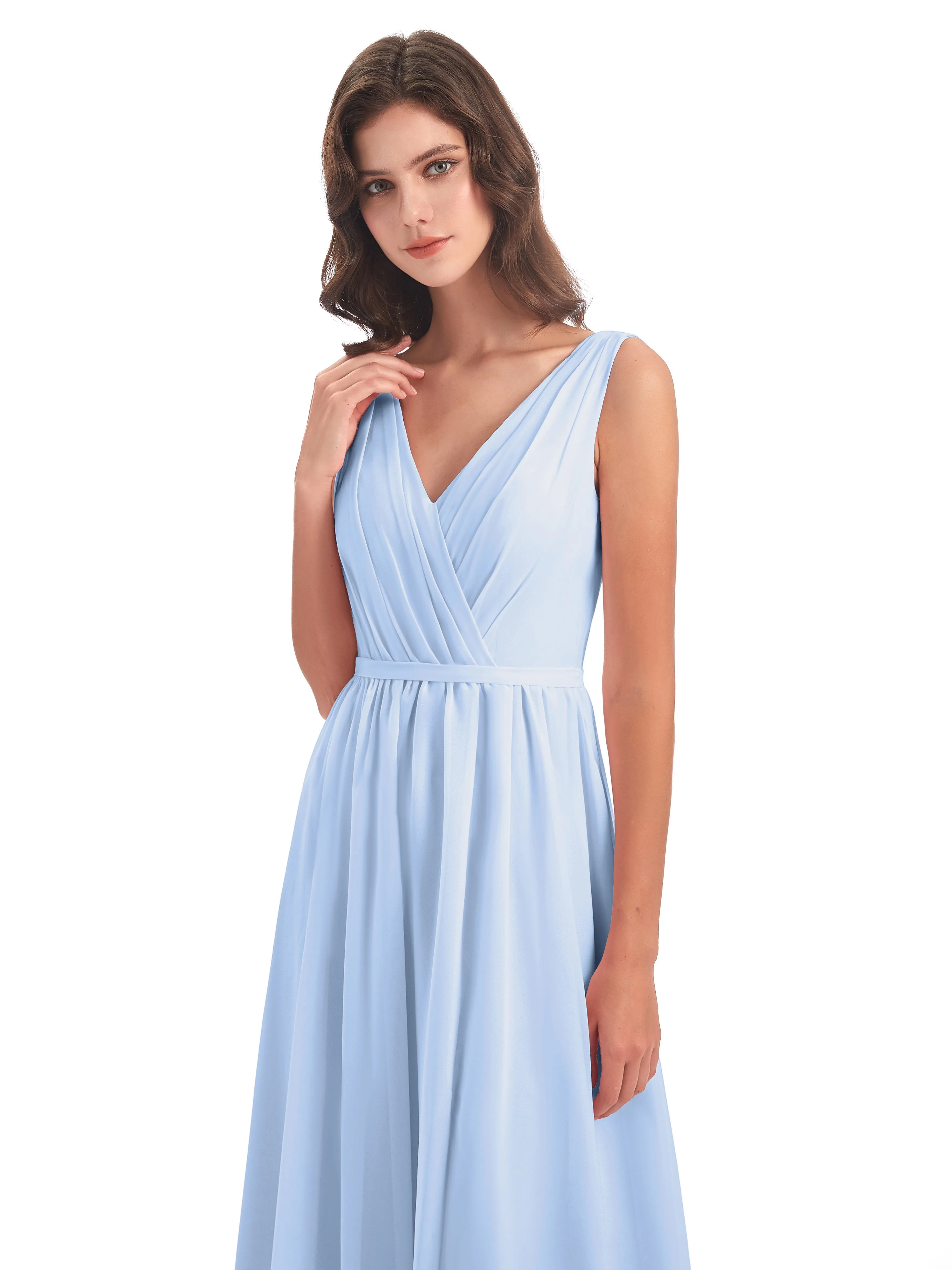 Clara Charming V Neck Long Chiffon Bridesmaid Dresses