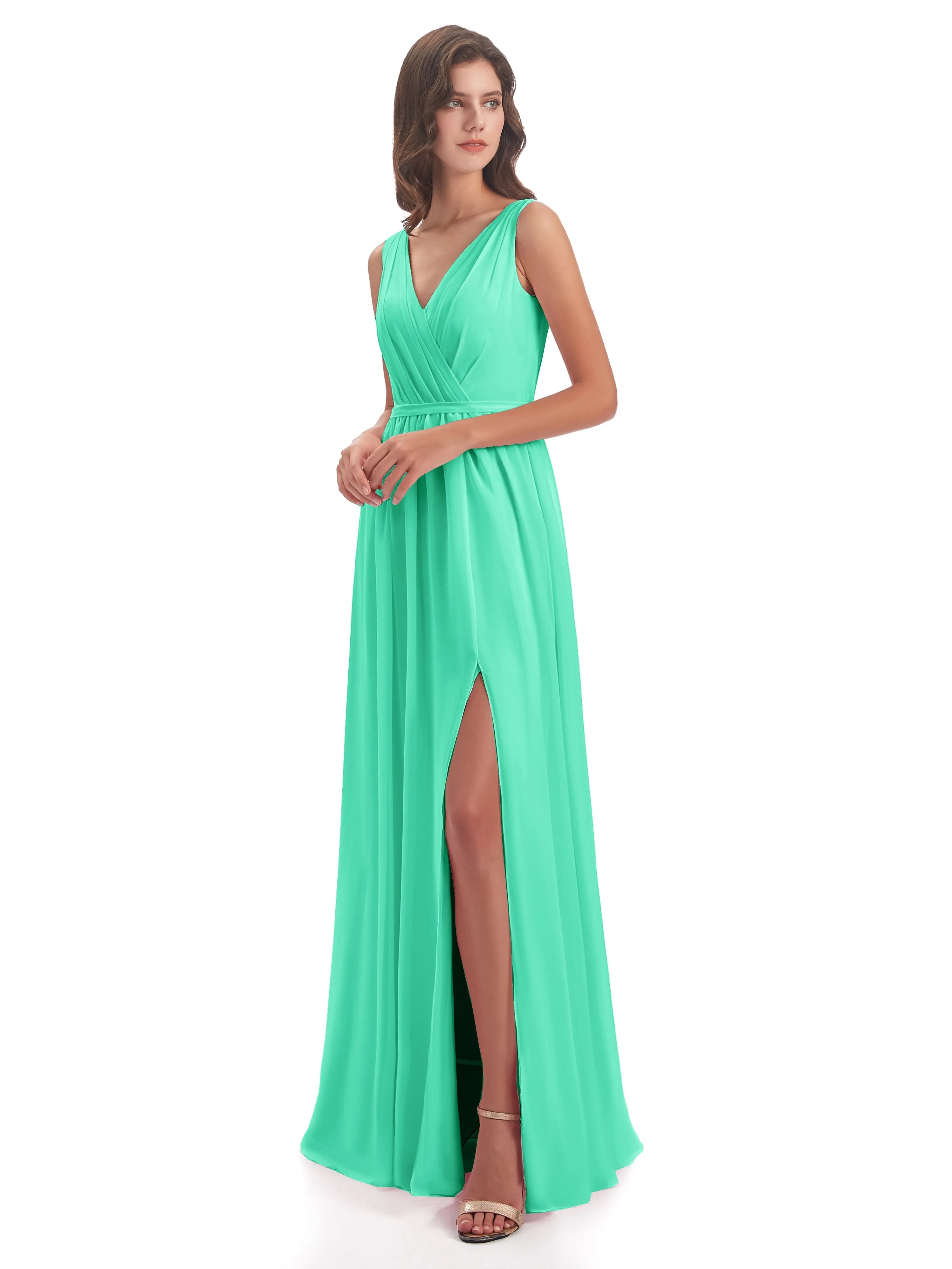 Clara Charming V Neck Long Chiffon Bridesmaid Dresses