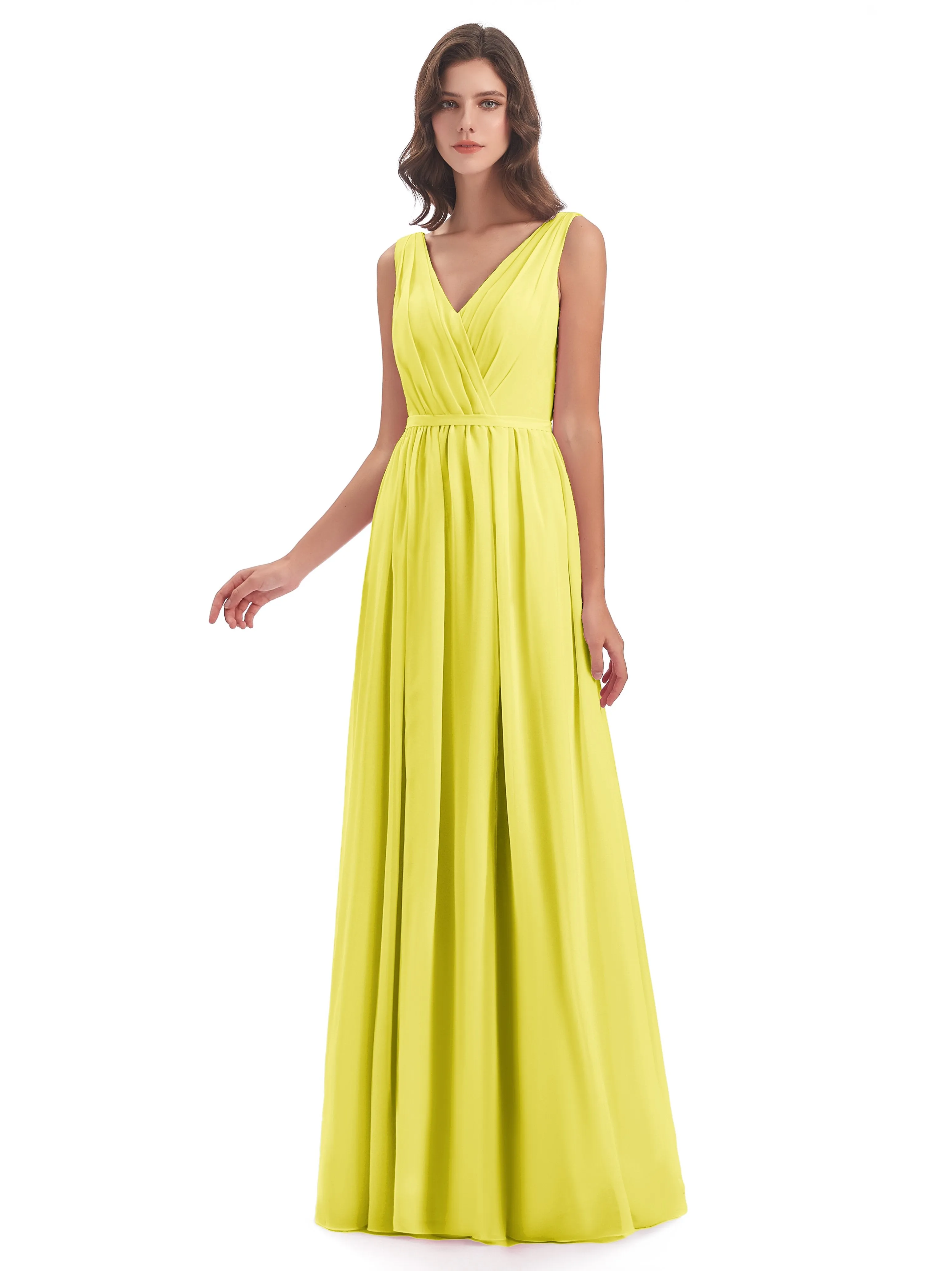 Clara Charming V Neck Long Chiffon Bridesmaid Dresses