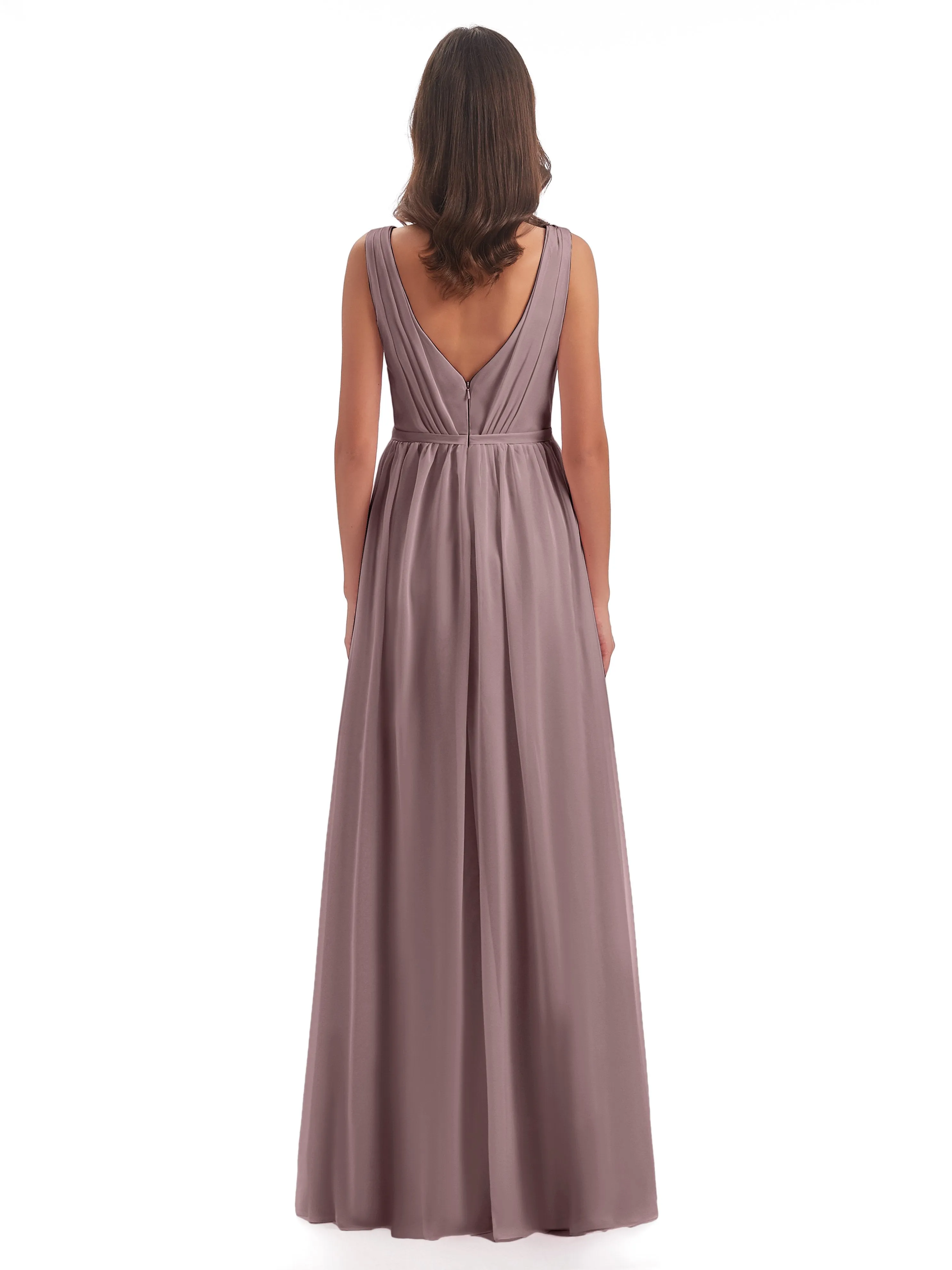 Clara Charming V Neck Long Chiffon Bridesmaid Dresses