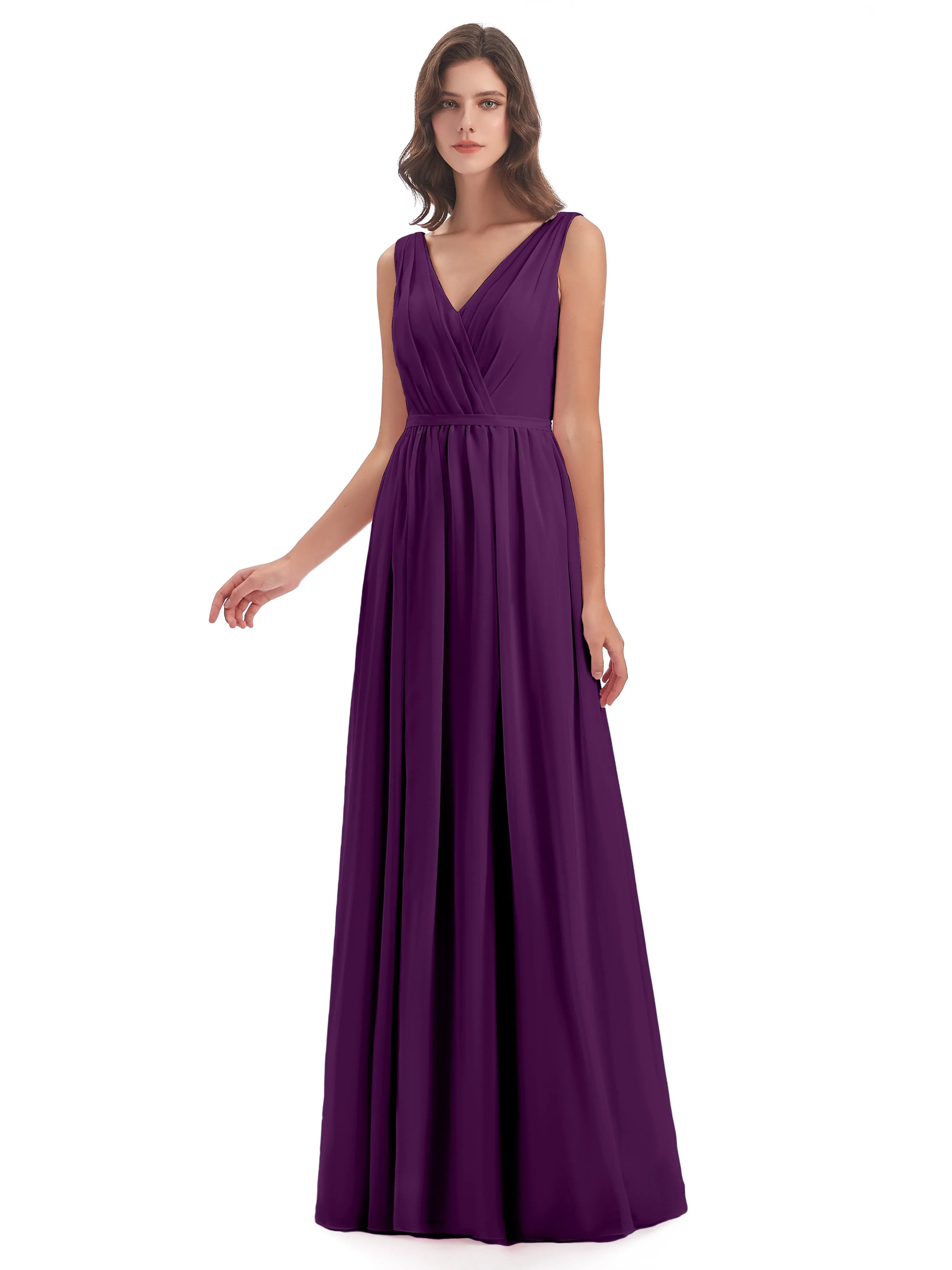 Clara Charming V Neck Long Chiffon Bridesmaid Dresses