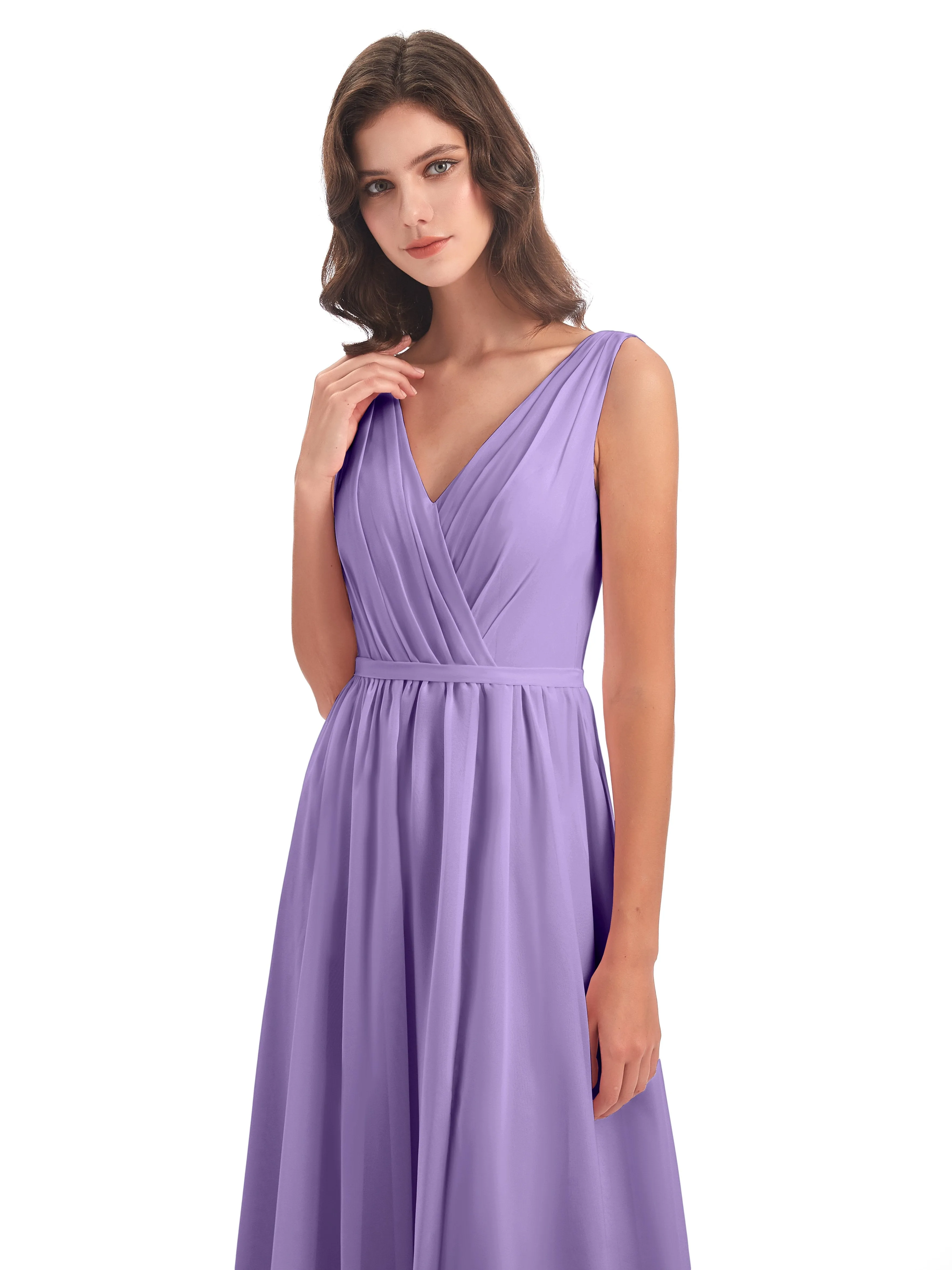 Clara Charming V Neck Long Chiffon Bridesmaid Dresses