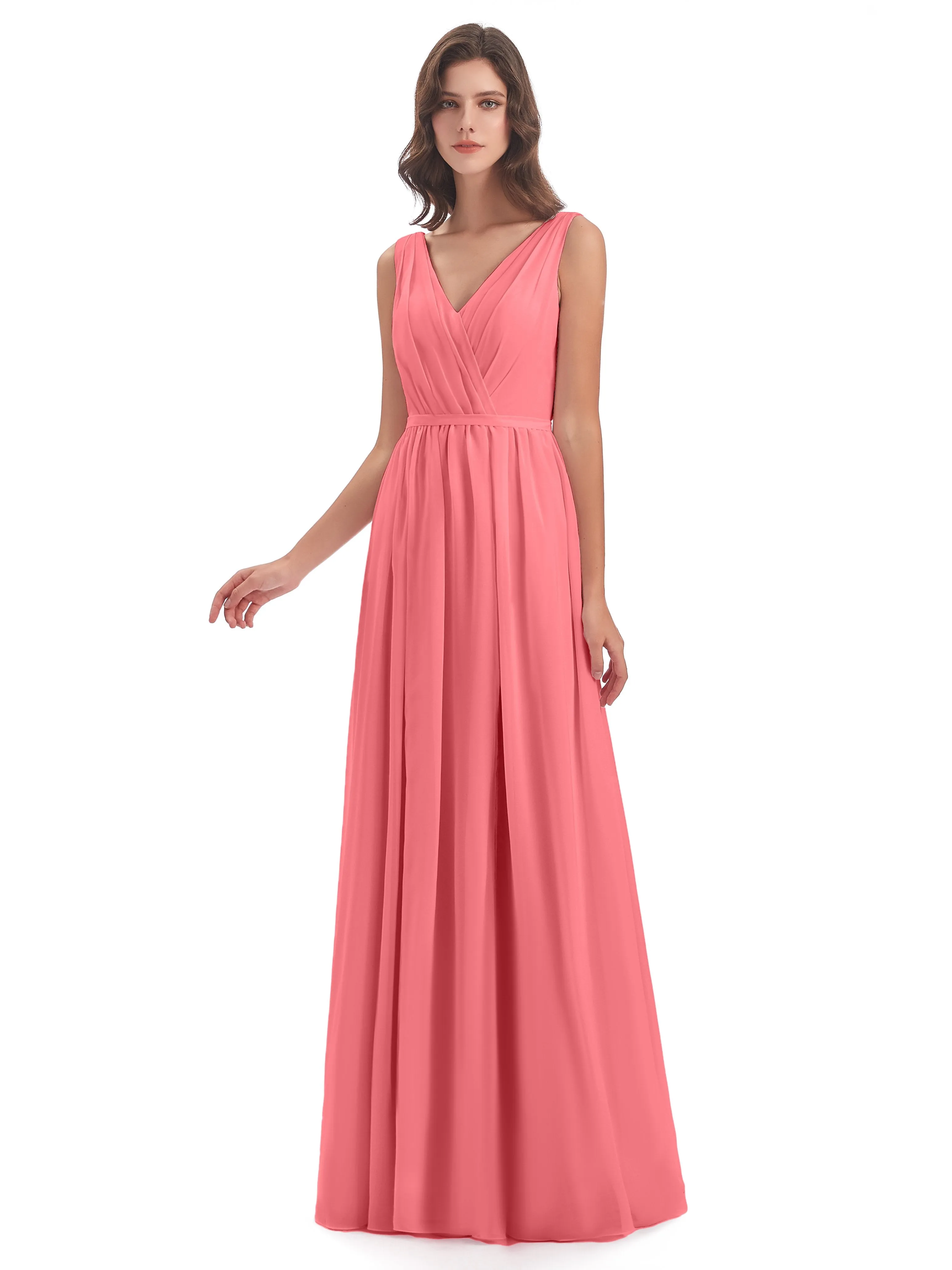 Clara Charming V Neck Long Chiffon Bridesmaid Dresses