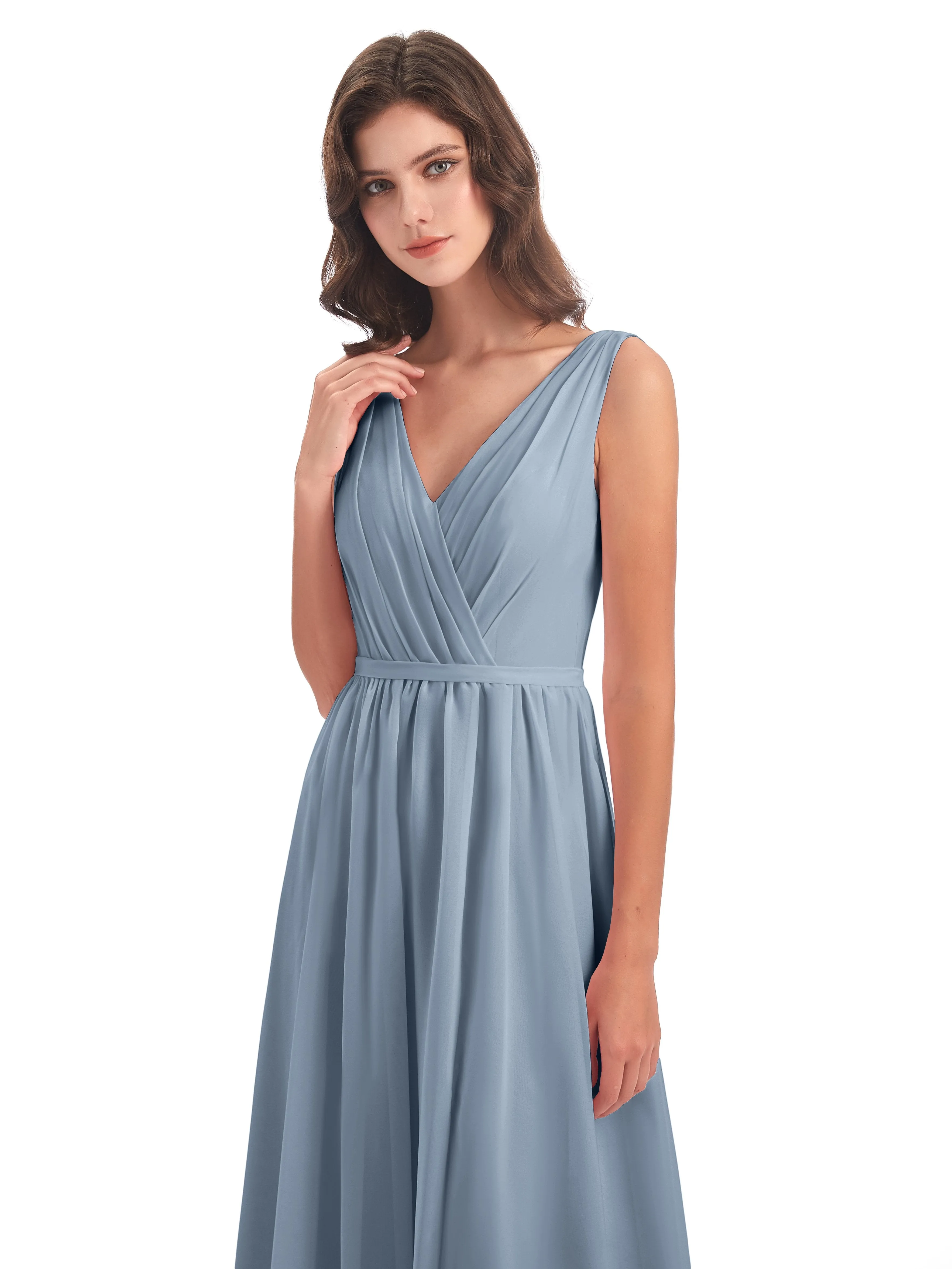 Clara Charming V Neck Long Chiffon Bridesmaid Dresses