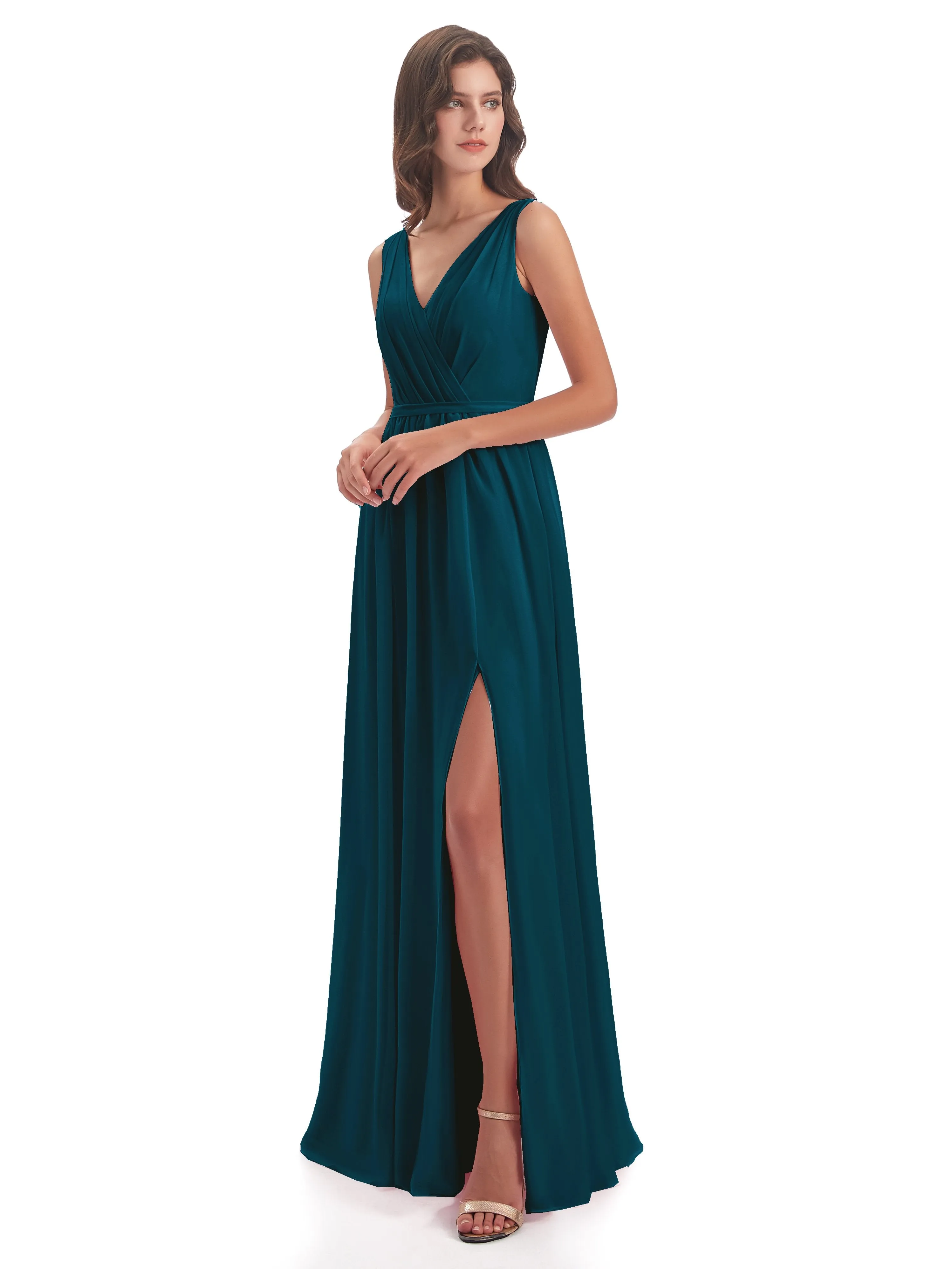 Clara Charming V Neck Long Chiffon Bridesmaid Dresses