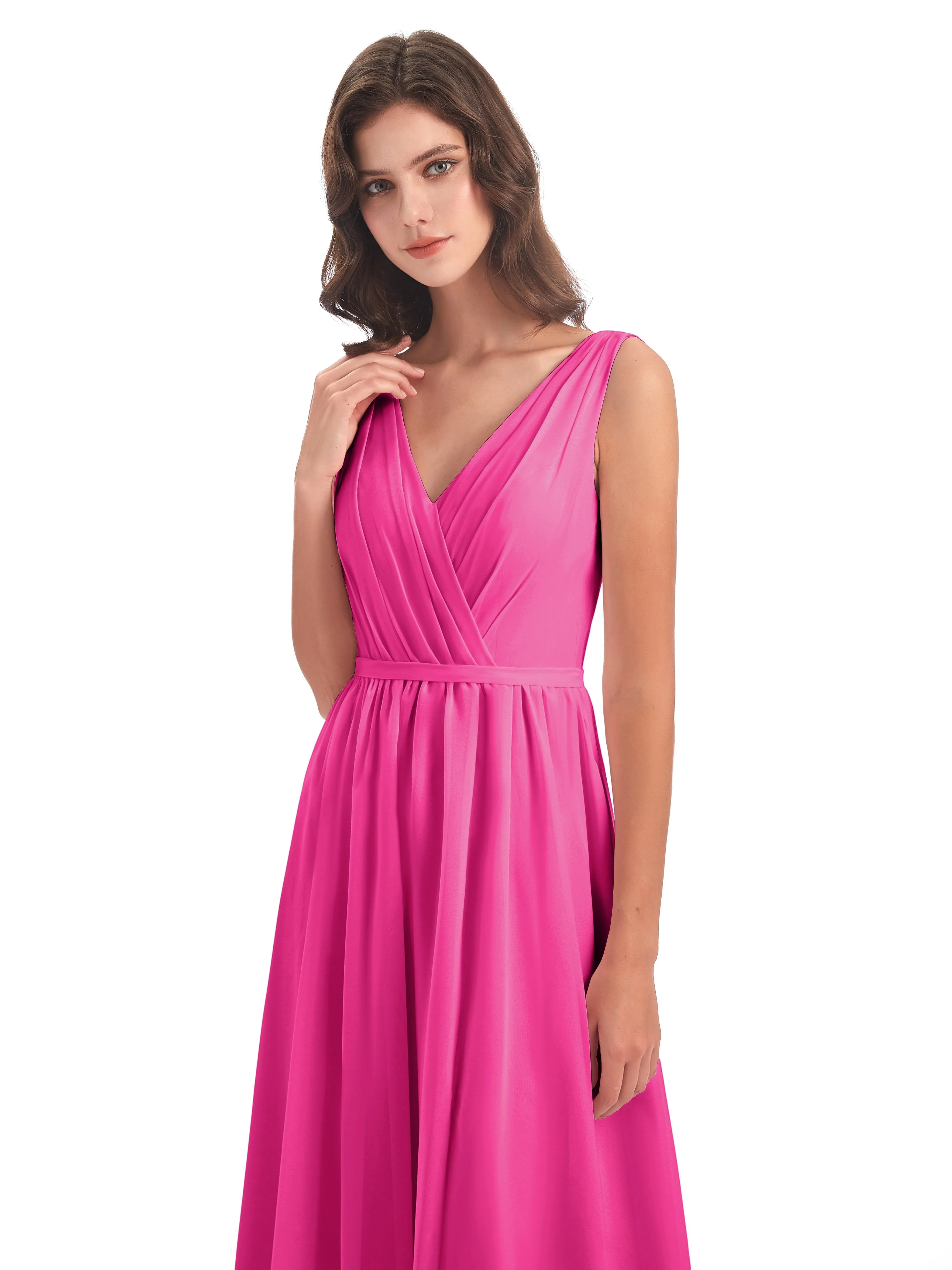 Clara Charming V Neck Long Chiffon Bridesmaid Dresses