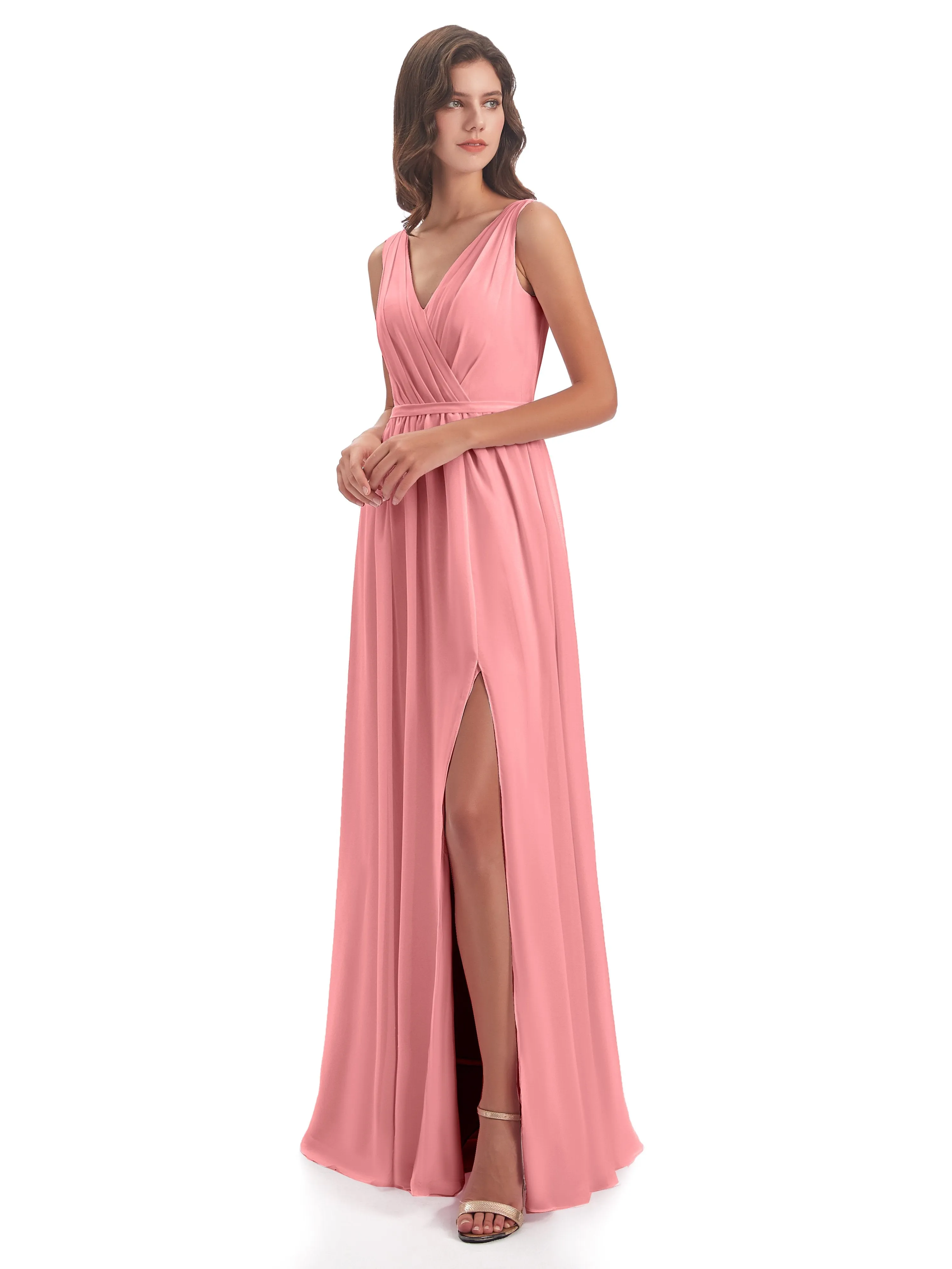 Clara Charming V Neck Long Chiffon Bridesmaid Dresses