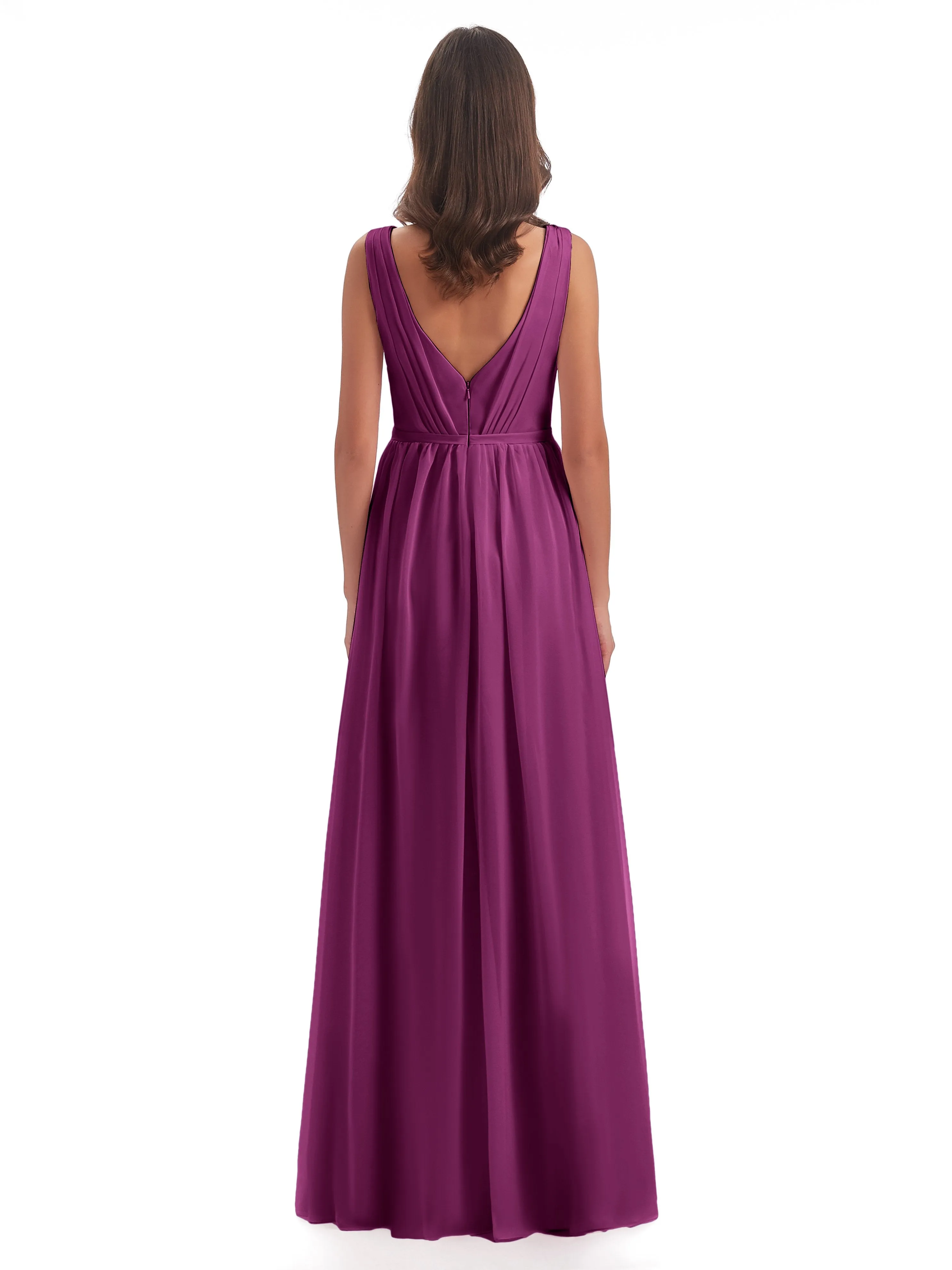 Clara Charming V Neck Long Chiffon Bridesmaid Dresses