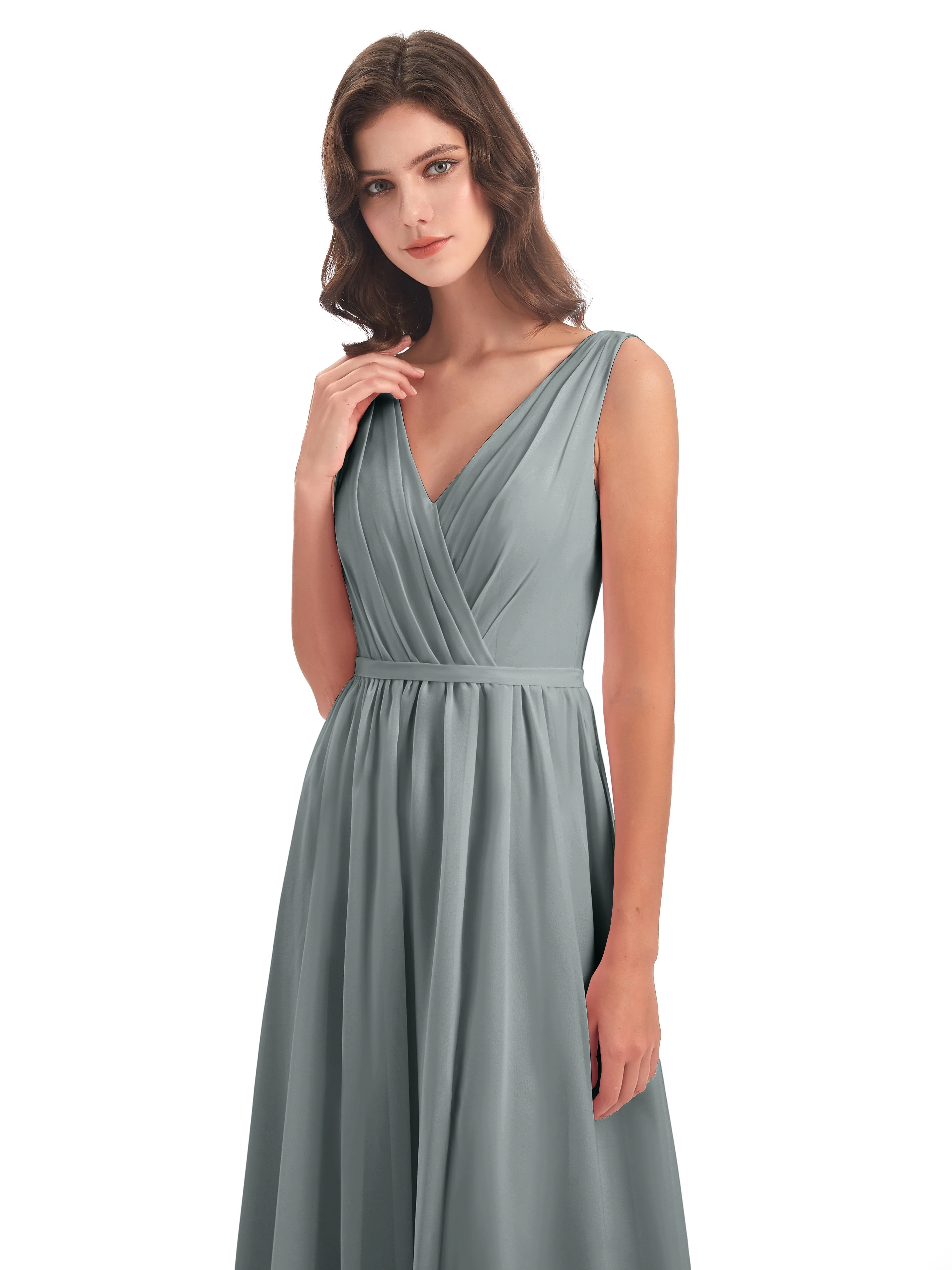 Clara Charming V Neck Long Chiffon Bridesmaid Dresses