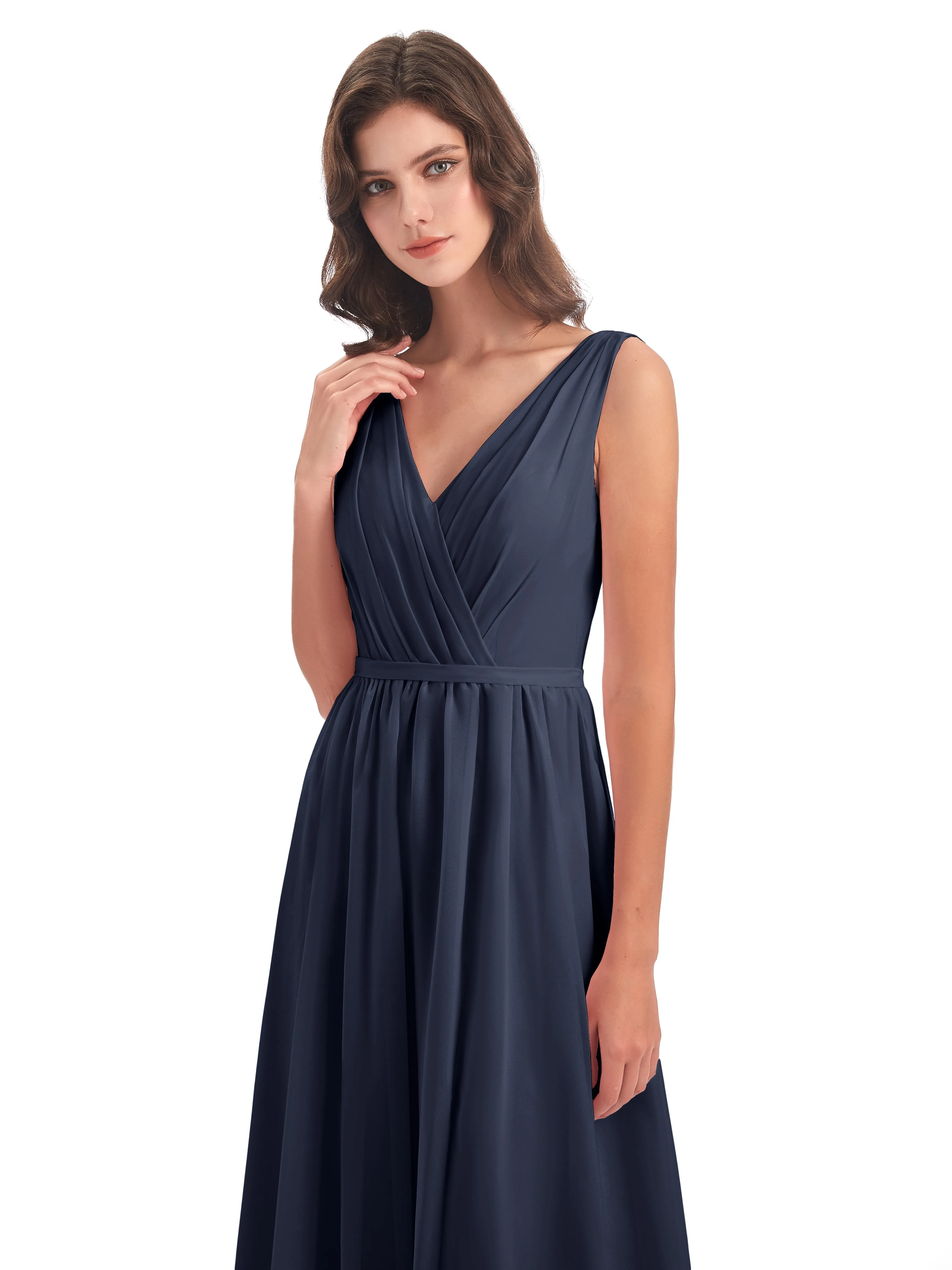 Clara Charming V Neck Long Chiffon Bridesmaid Dresses