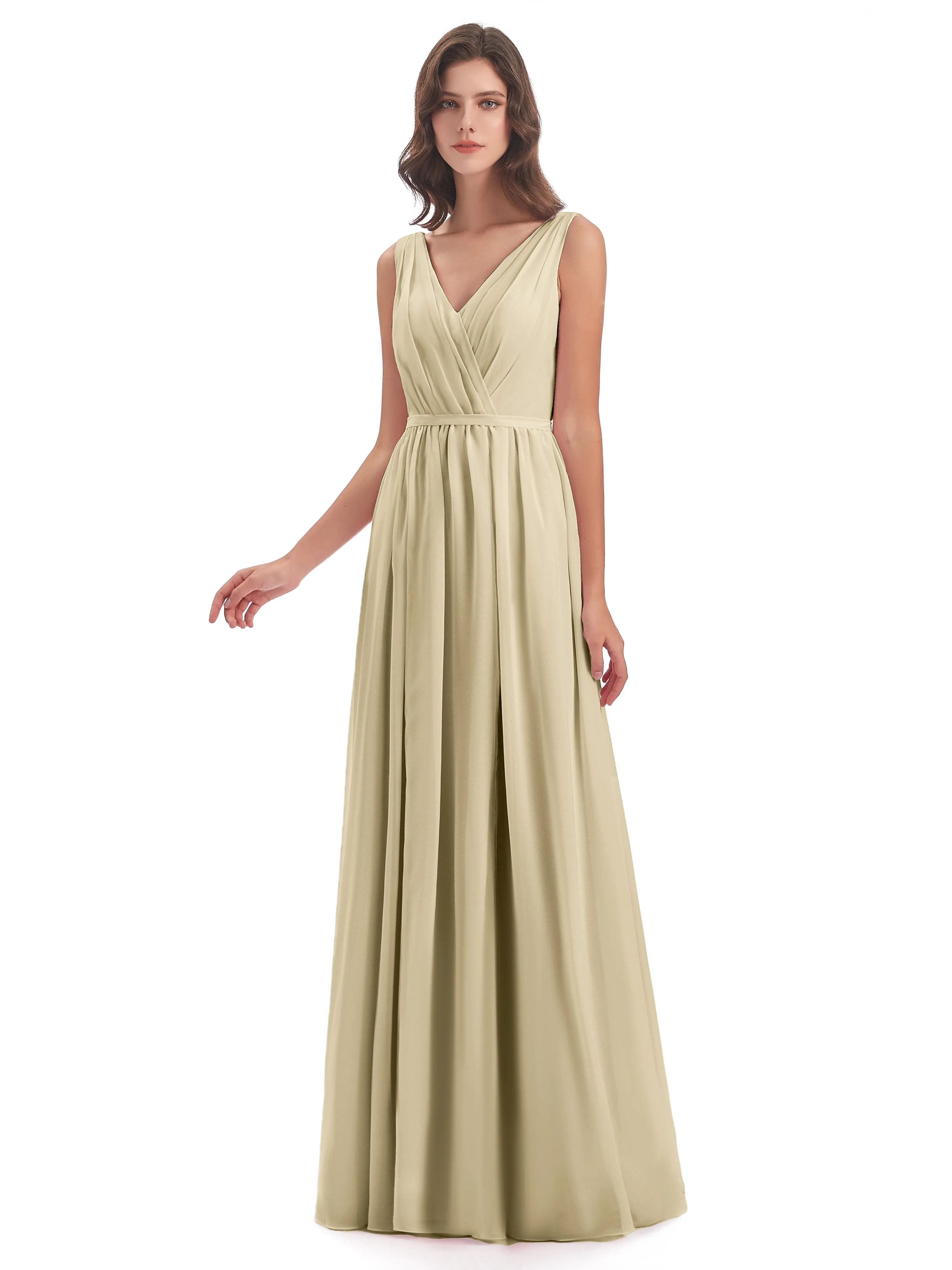 Clara Charming V Neck Long Chiffon Bridesmaid Dresses