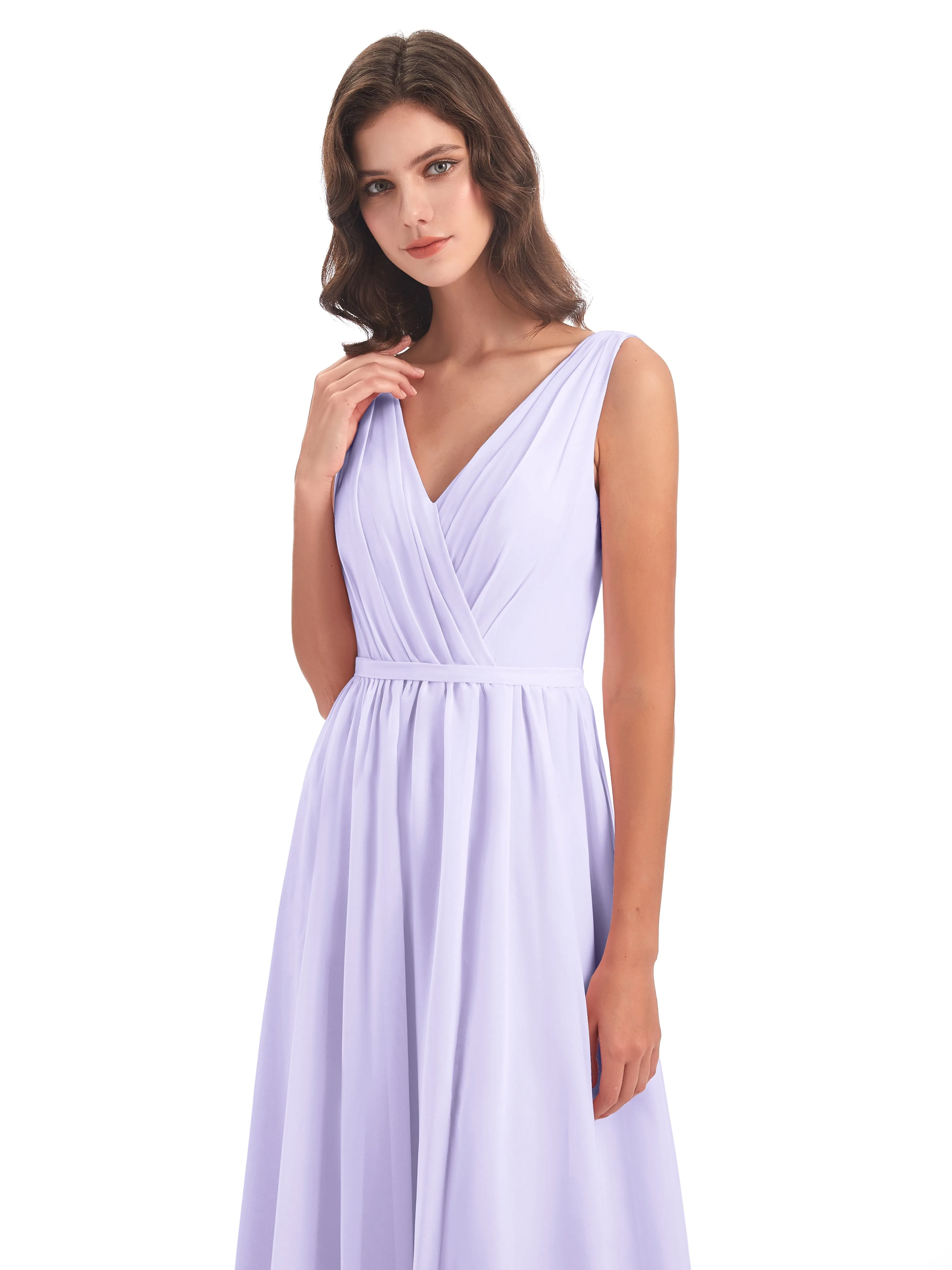 Clara Charming V Neck Long Chiffon Bridesmaid Dresses