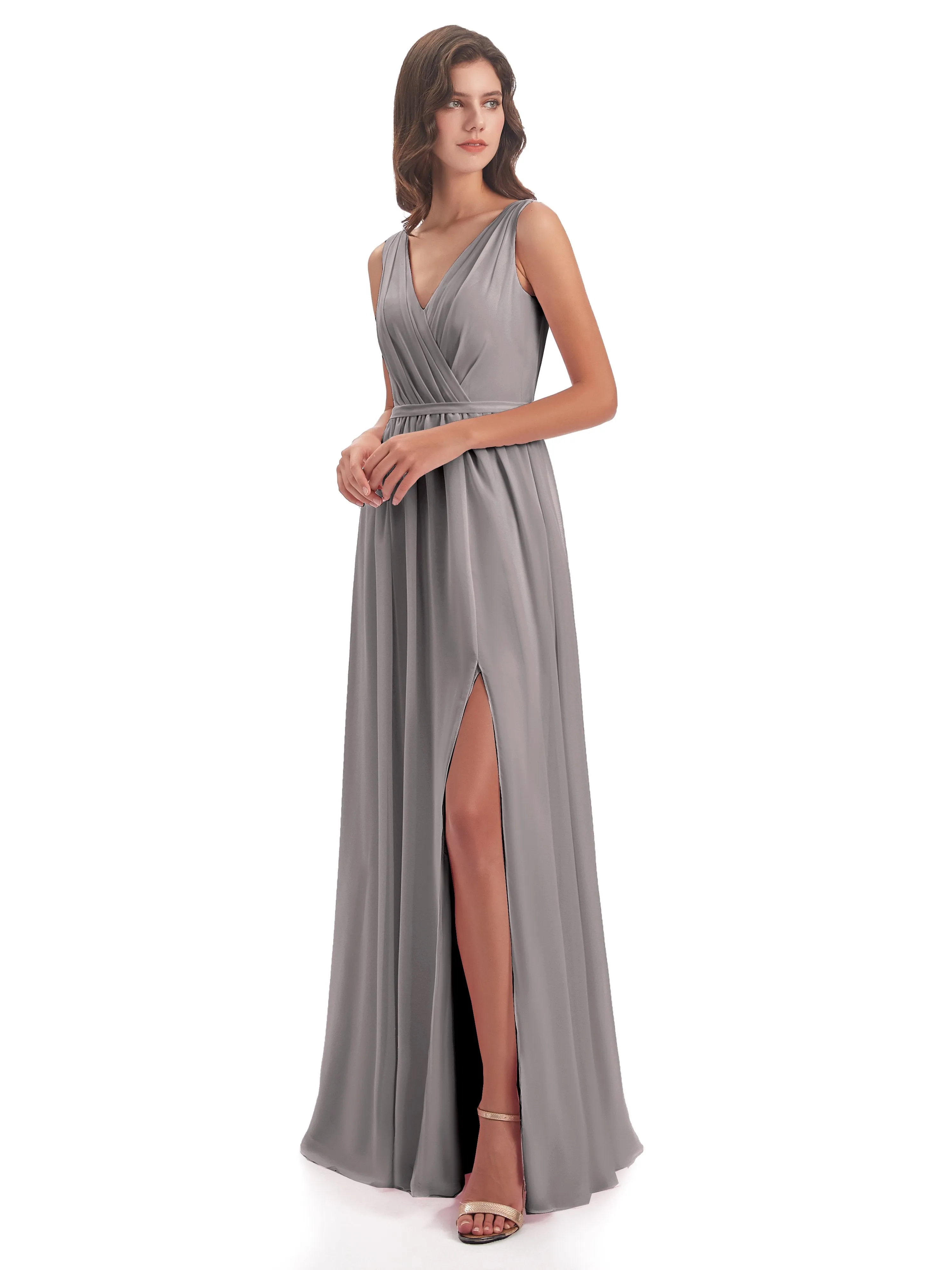 Clara Charming V Neck Long Chiffon Bridesmaid Dresses