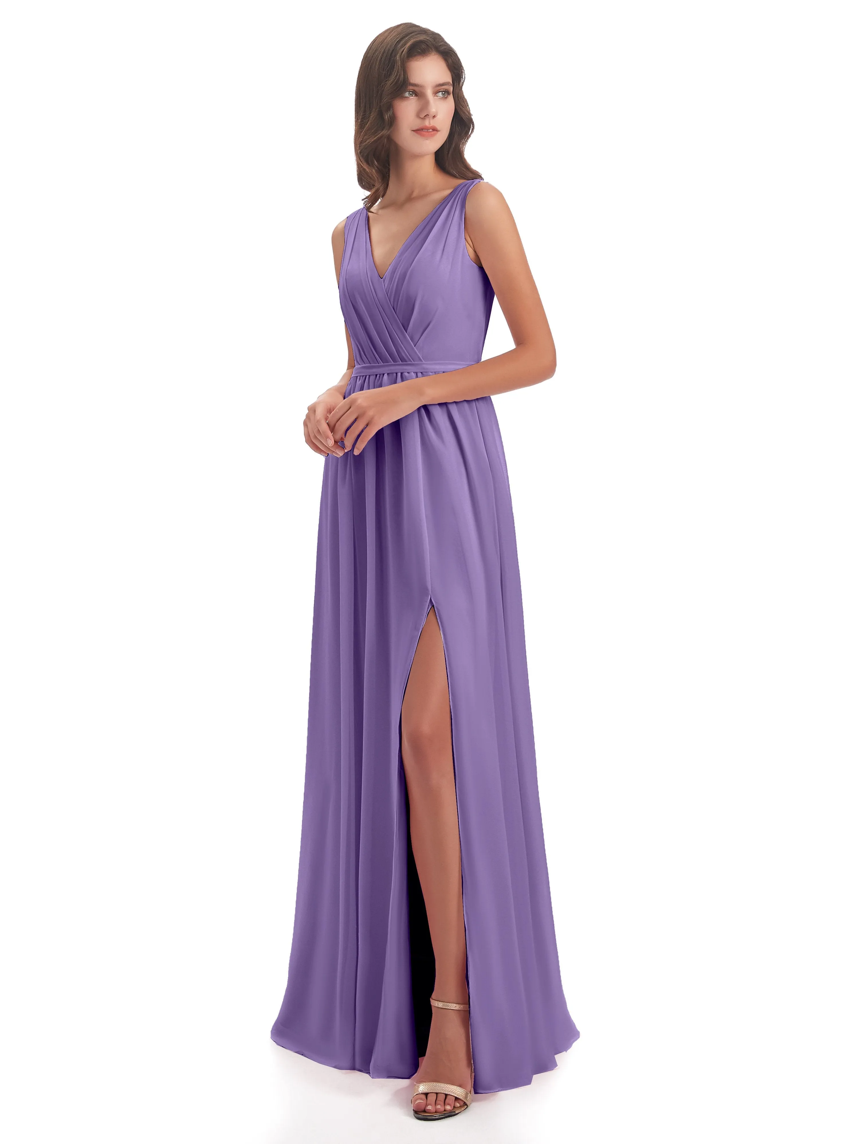 Clara Charming V Neck Long Chiffon Bridesmaid Dresses