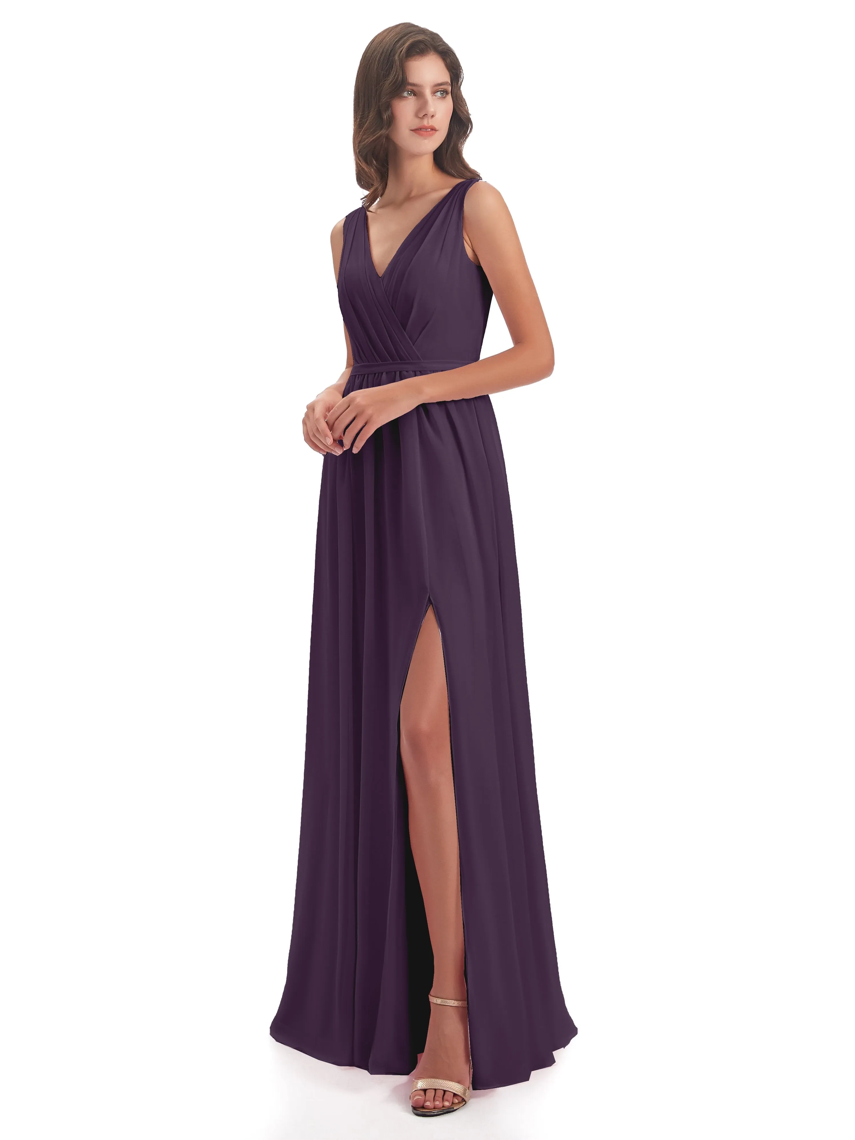 Clara Charming V Neck Long Chiffon Bridesmaid Dresses