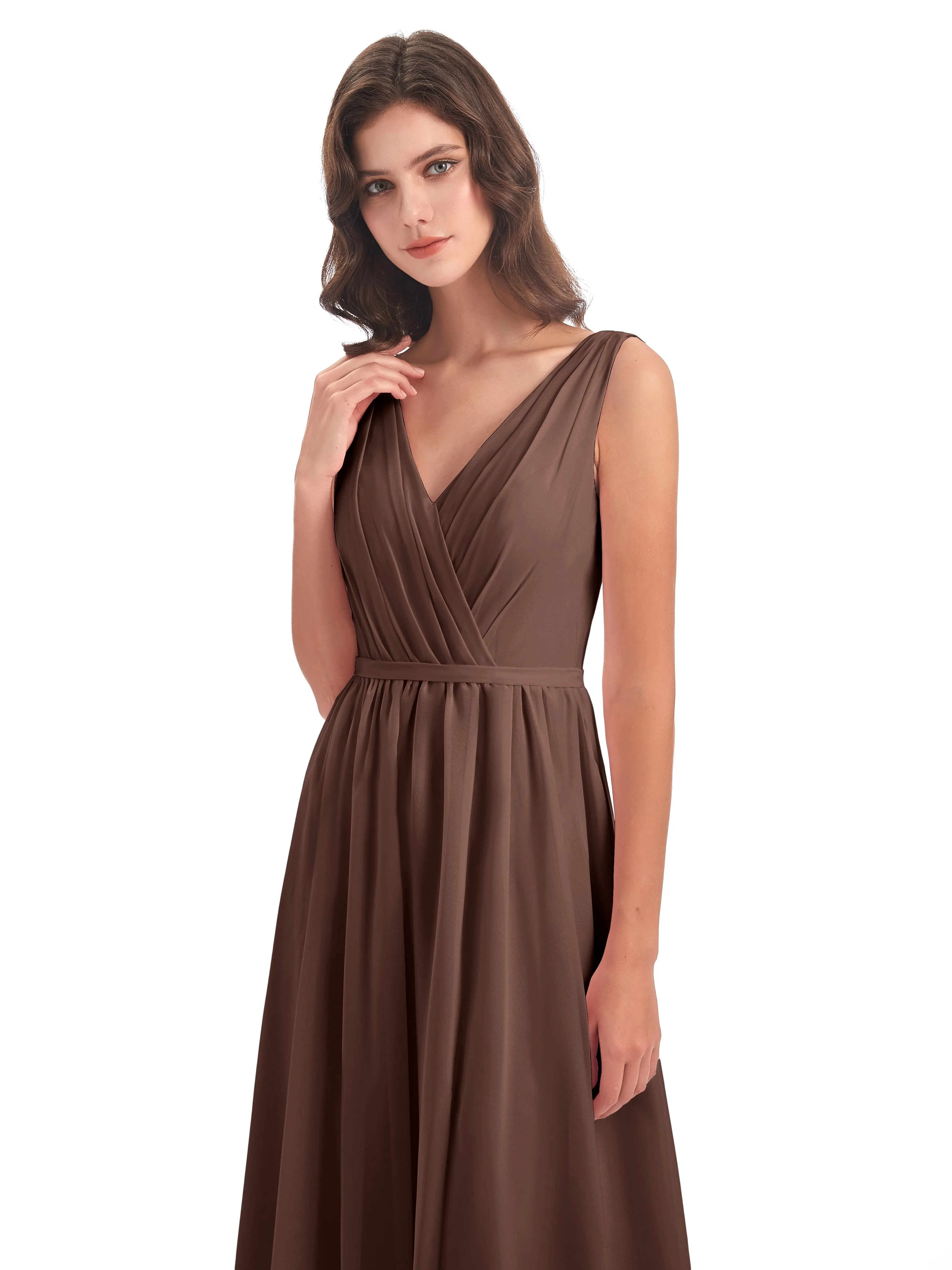 Clara Charming V Neck Long Chiffon Bridesmaid Dresses