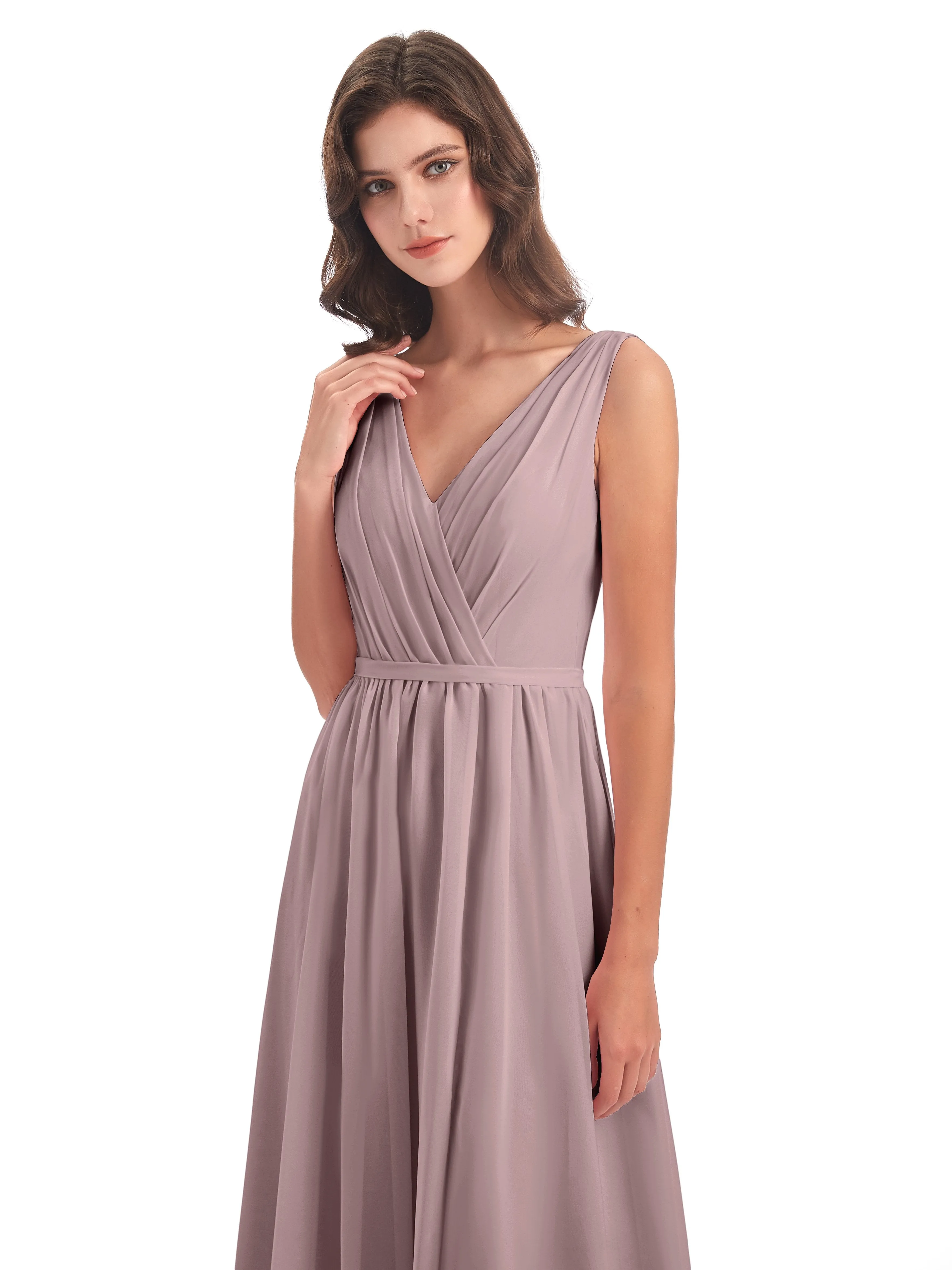 Clara Charming V Neck Long Chiffon Bridesmaid Dresses